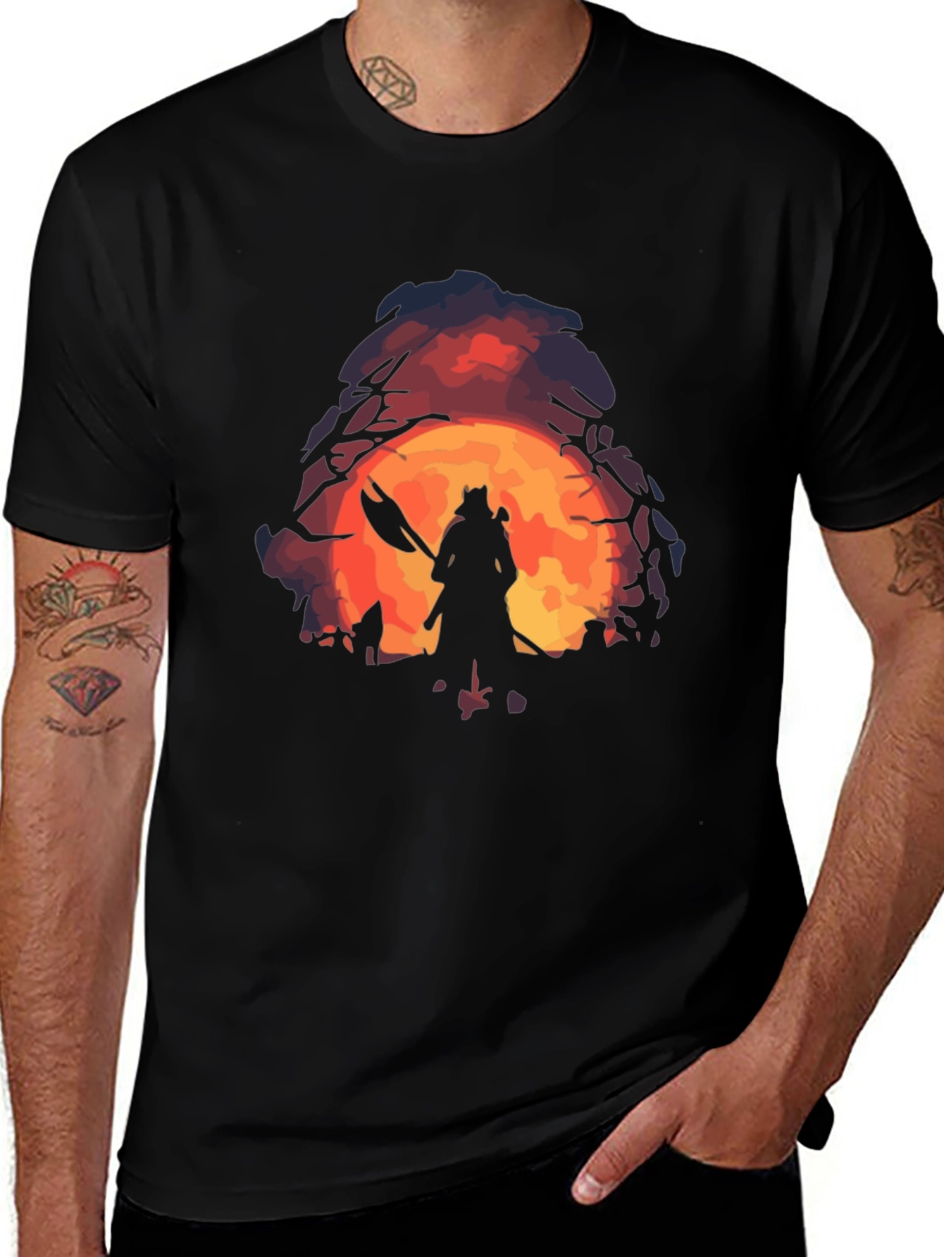 Silhouette Warrior Graphic Black T-Shirt