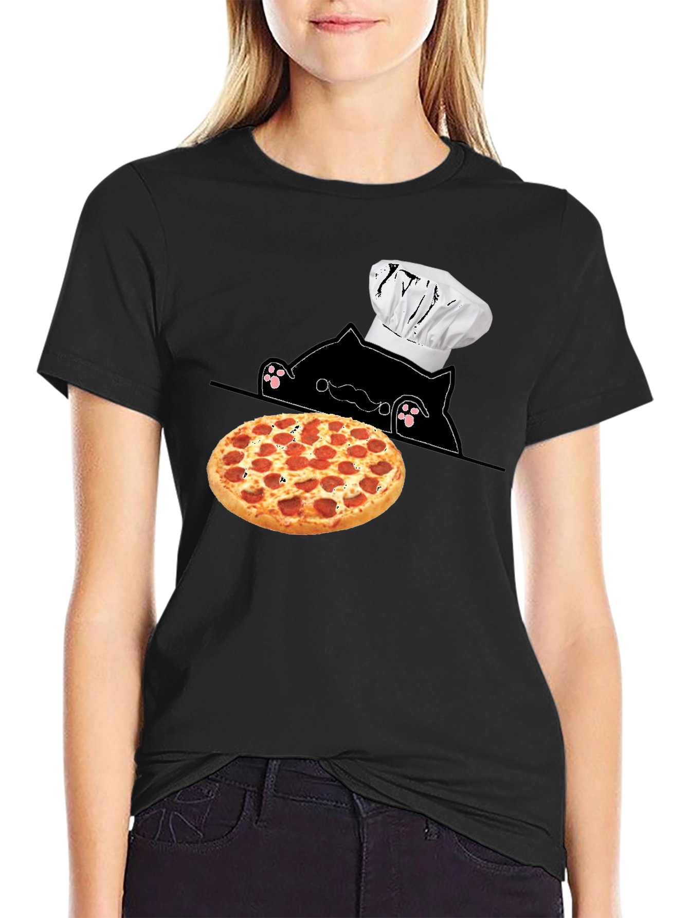 Cat Chef Pizza T-Shirt - Novelty Graphic Tee