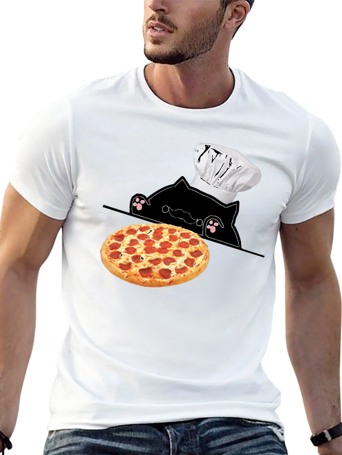 Cat Chef Pizza T-Shirt - Novelty Graphic Tee