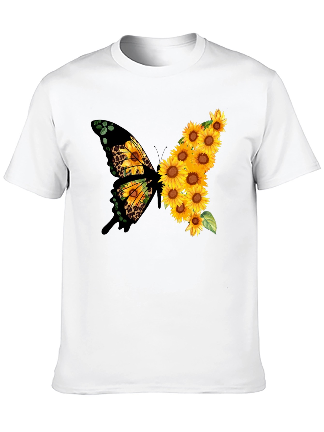 Sunflower Butterfly Print Black Tee