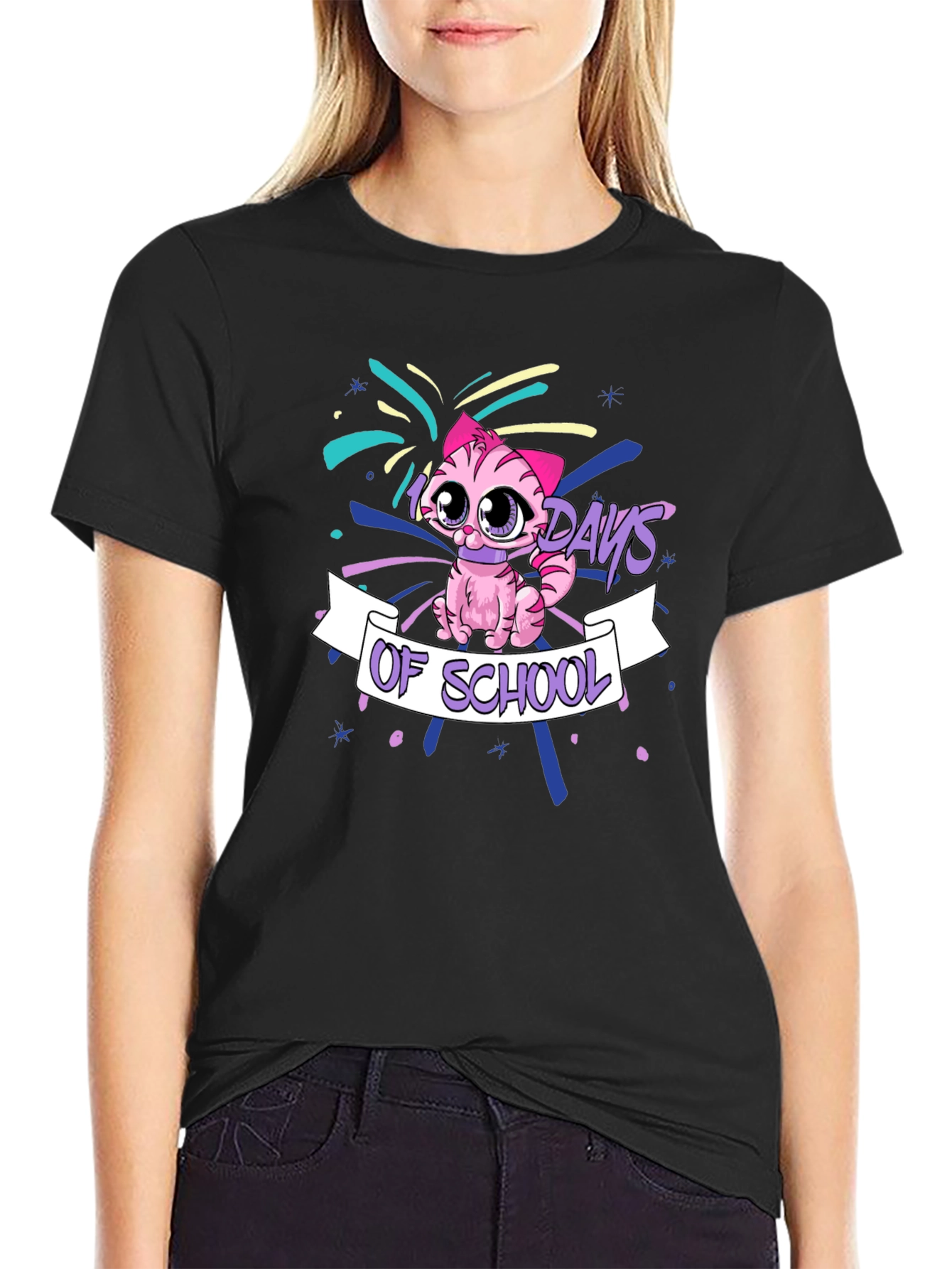 100 Days of School Pink Cat T-Shirt