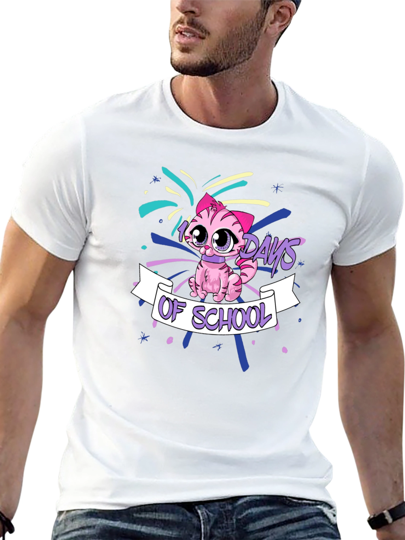 100 Days of School Pink Cat T-Shirt