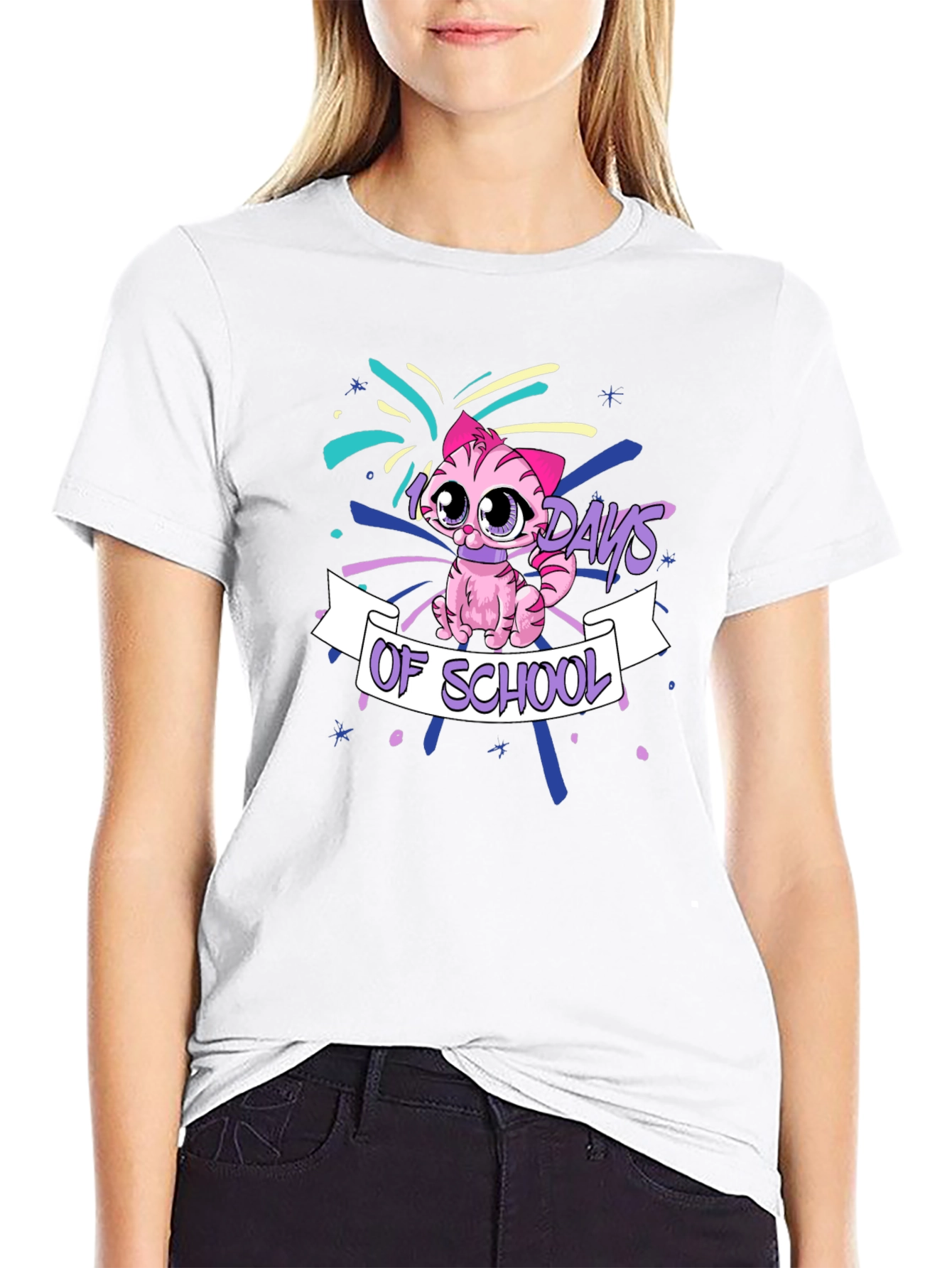 100 Days of School Pink Cat T-Shirt