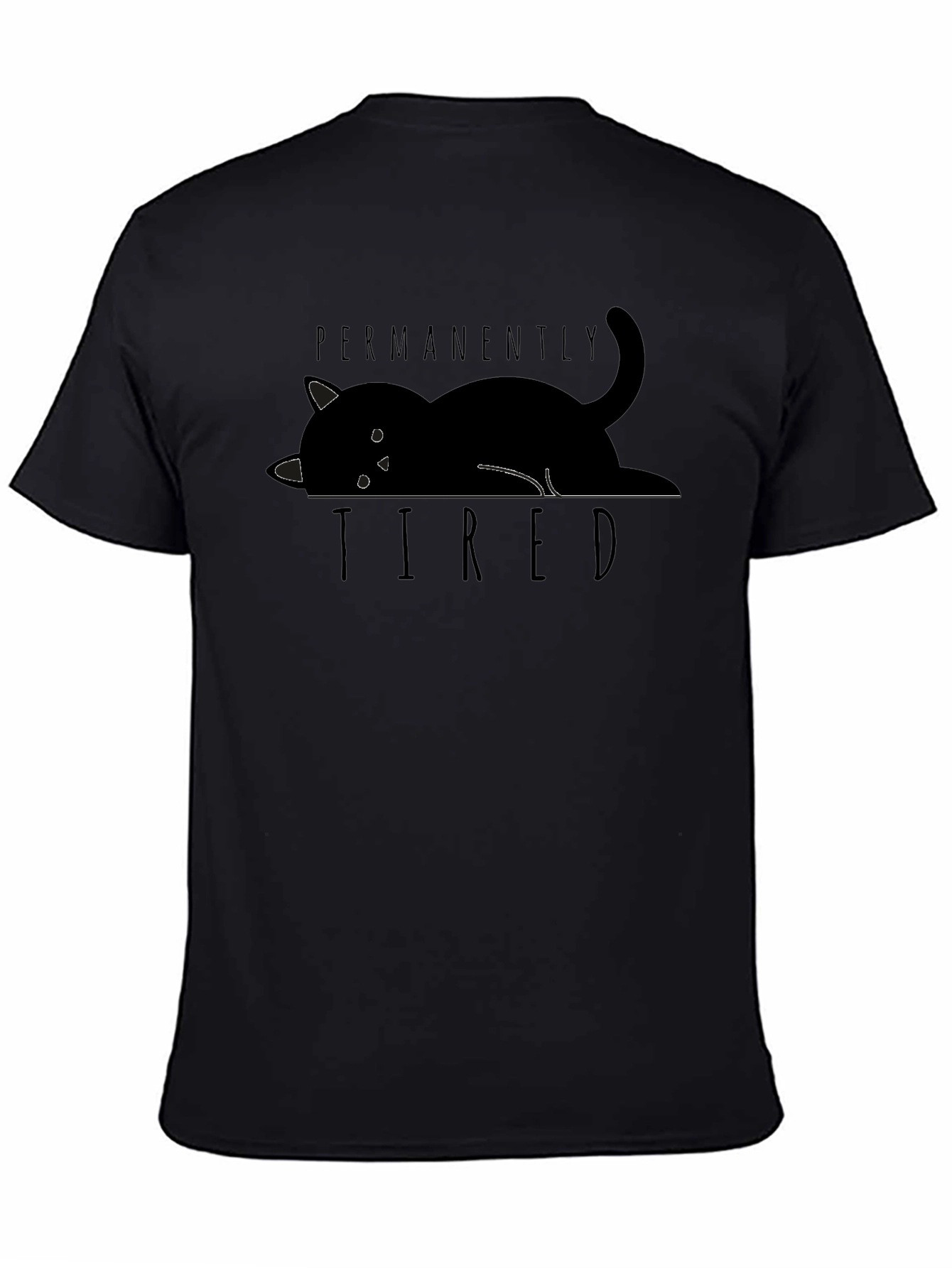 Permanently Tired Cat Graphic Black T-Shirt