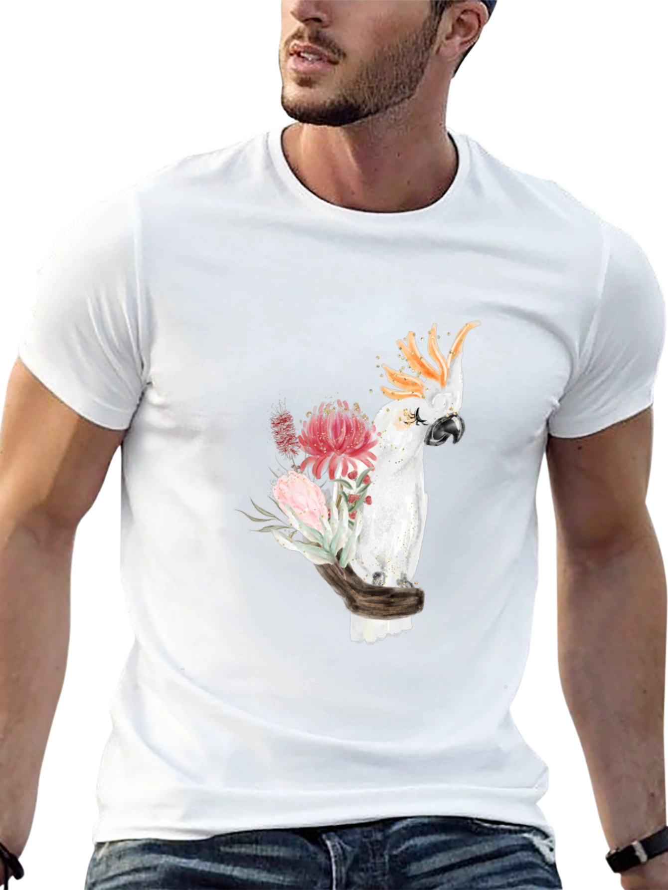 Cockatoo Floral Print T-Shirt - Black