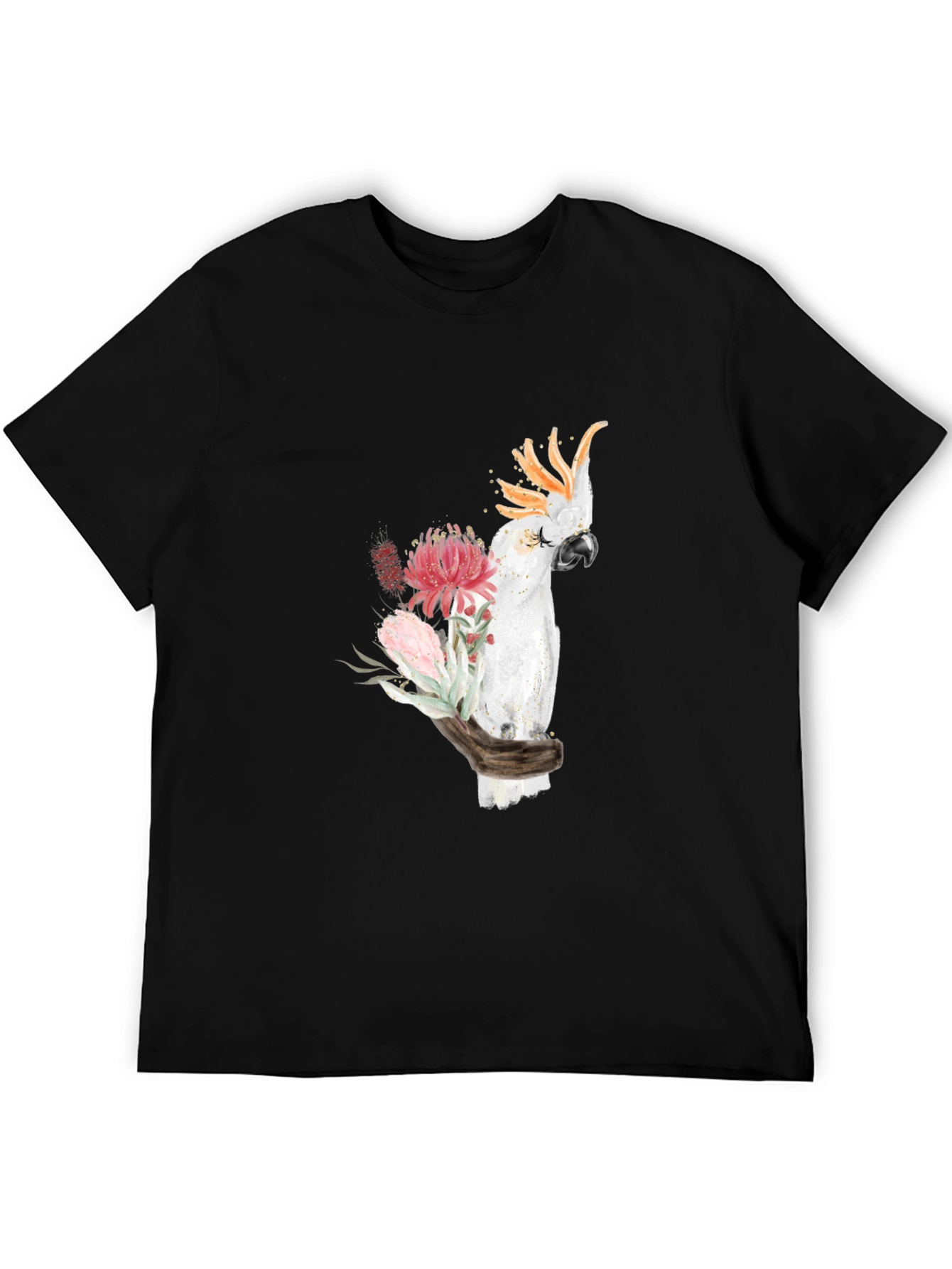 Cockatoo Floral Print T-Shirt - Black