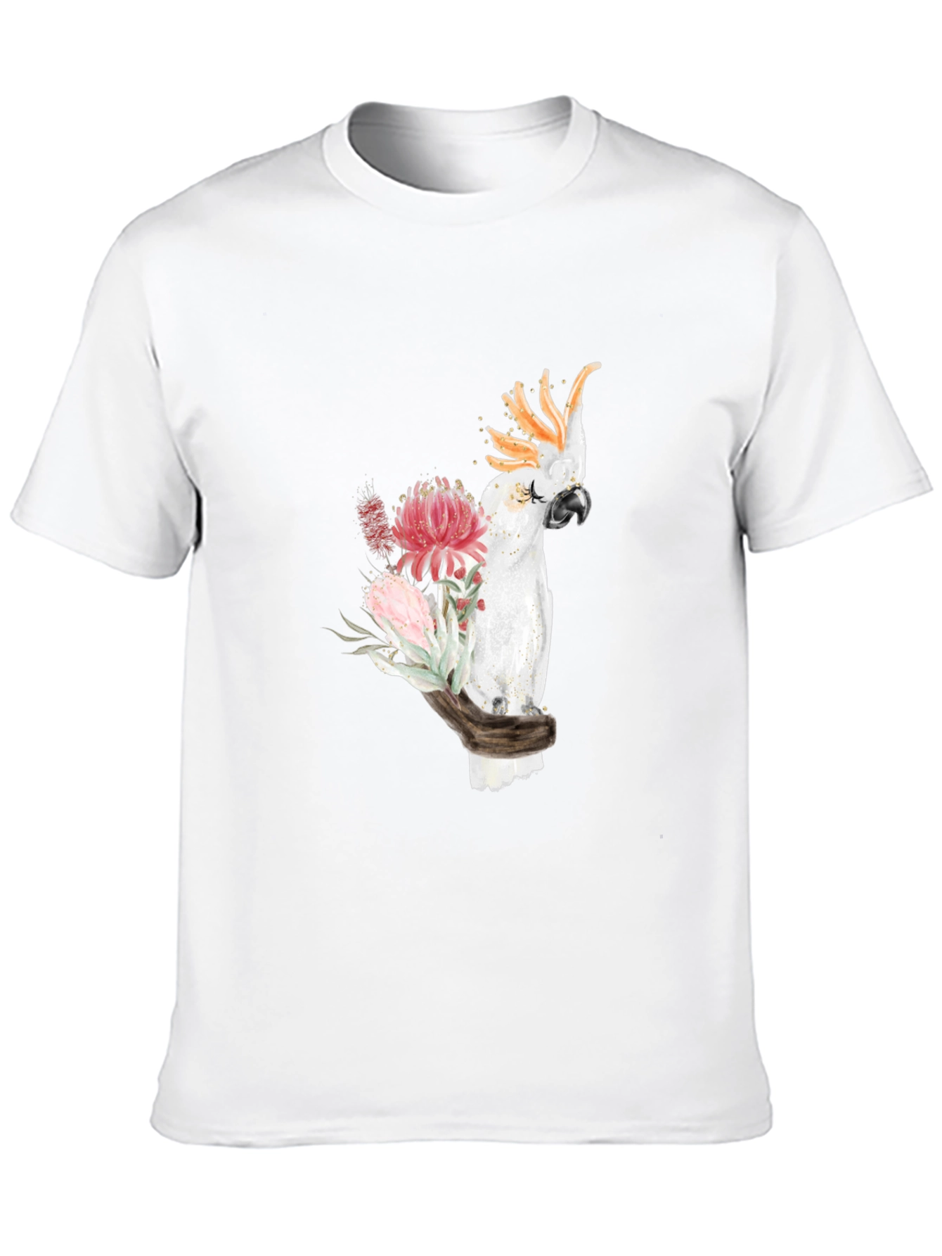 Cockatoo Floral Print T-Shirt - Black