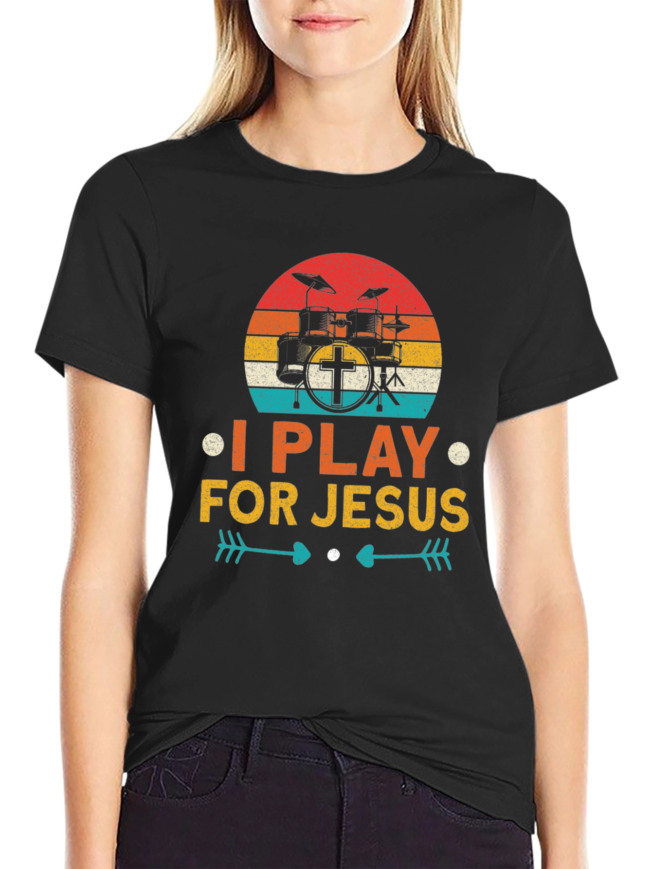 I Play For Jesus Drummer T-Shirt Christian Tee