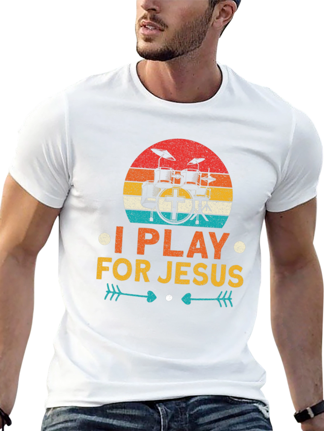 I Play For Jesus Drummer T-Shirt Christian Tee