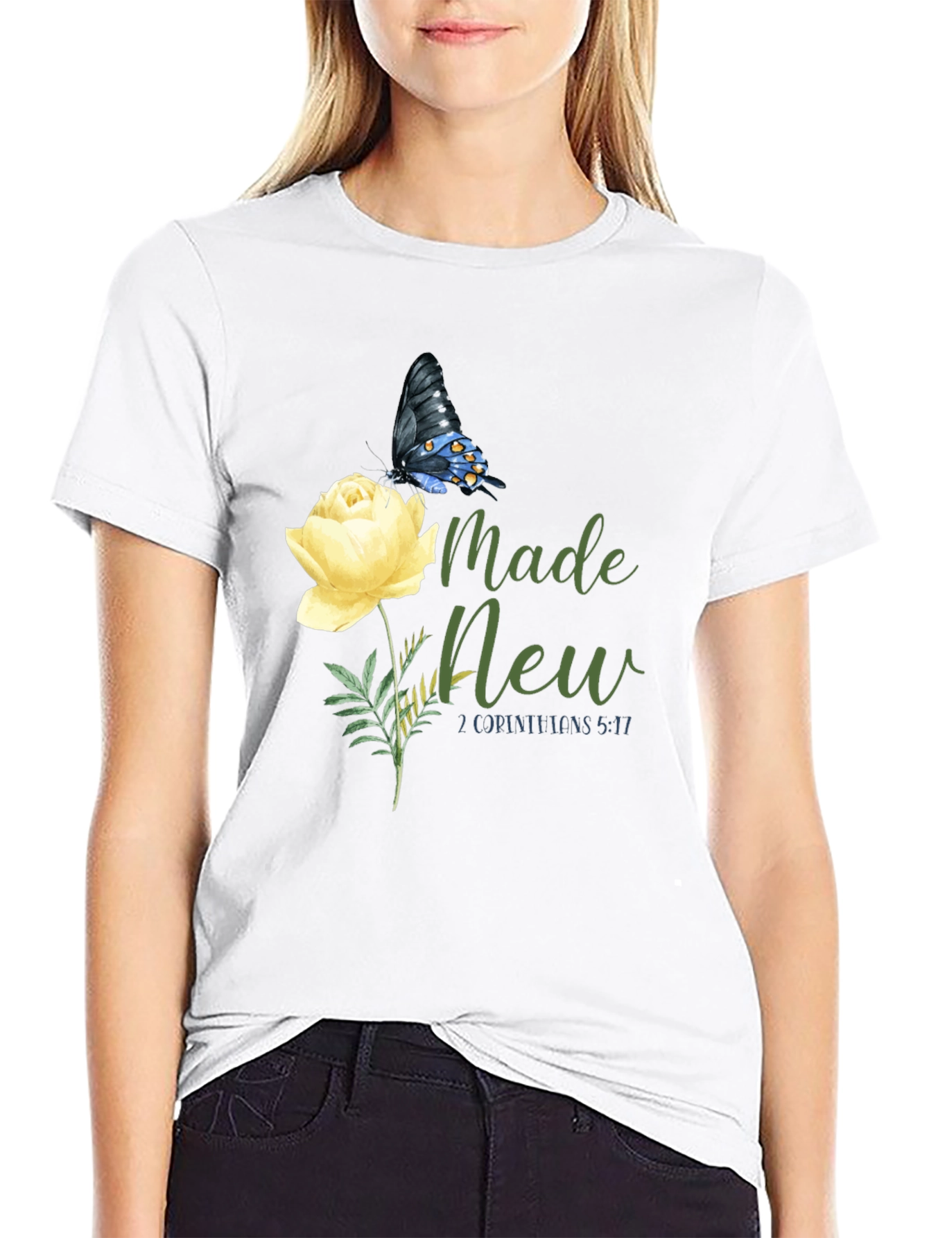 Made New Christian T-Shirt with Butterfly and Rose