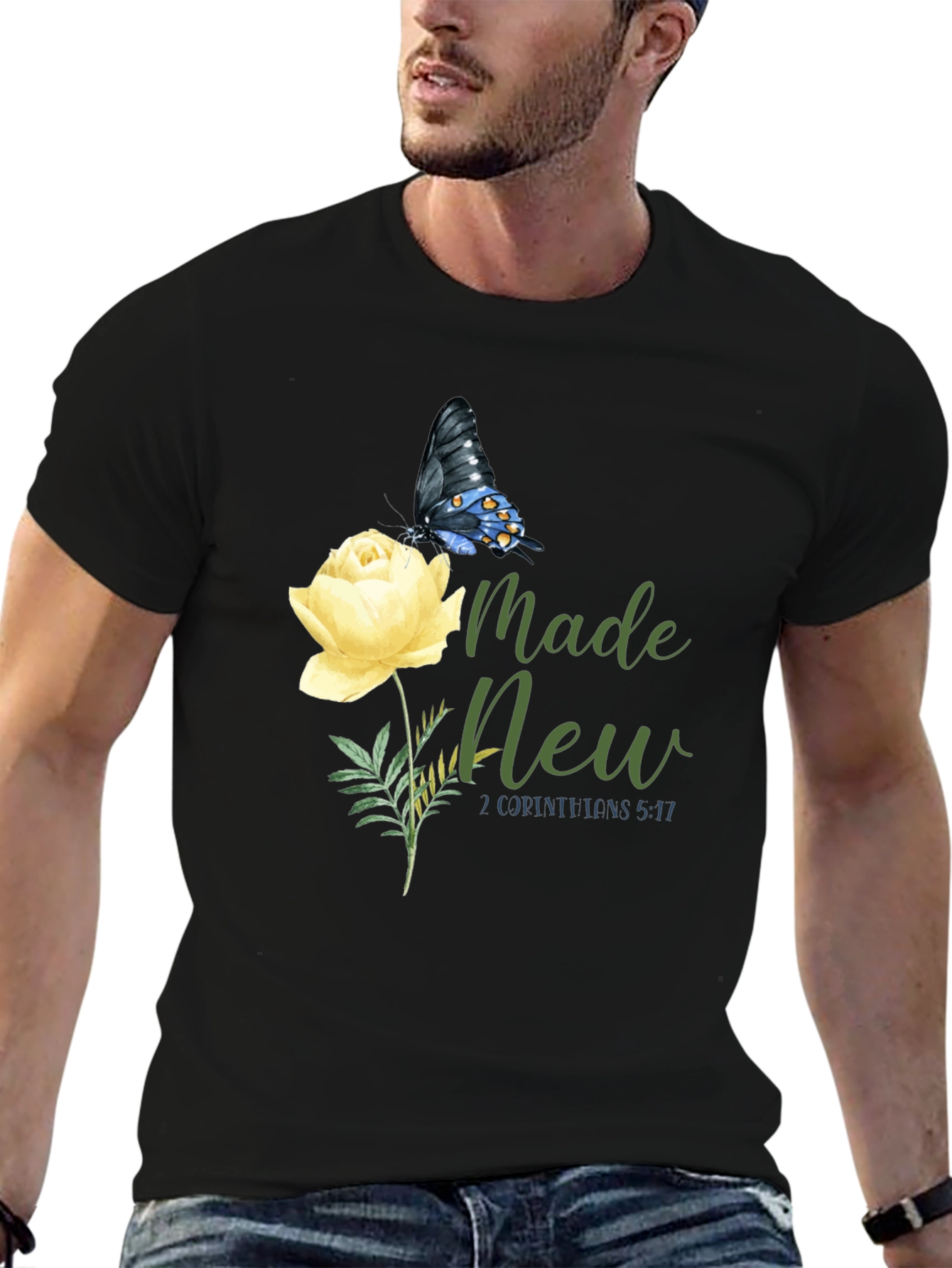 Made New Christian T-Shirt with Butterfly and Rose