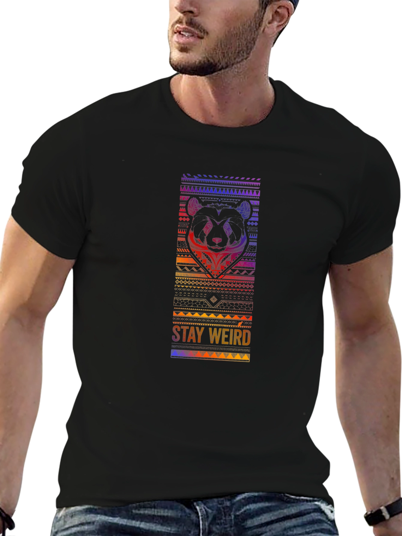Stay Weird Panda Graphic Black T-Shirt