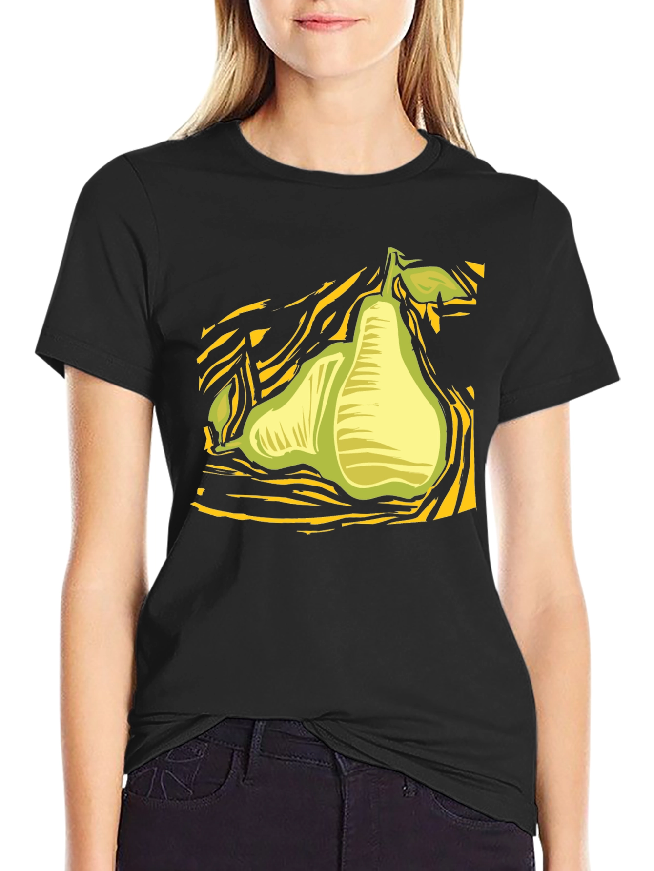 Abstract Pear Graphic Black T-Shirt