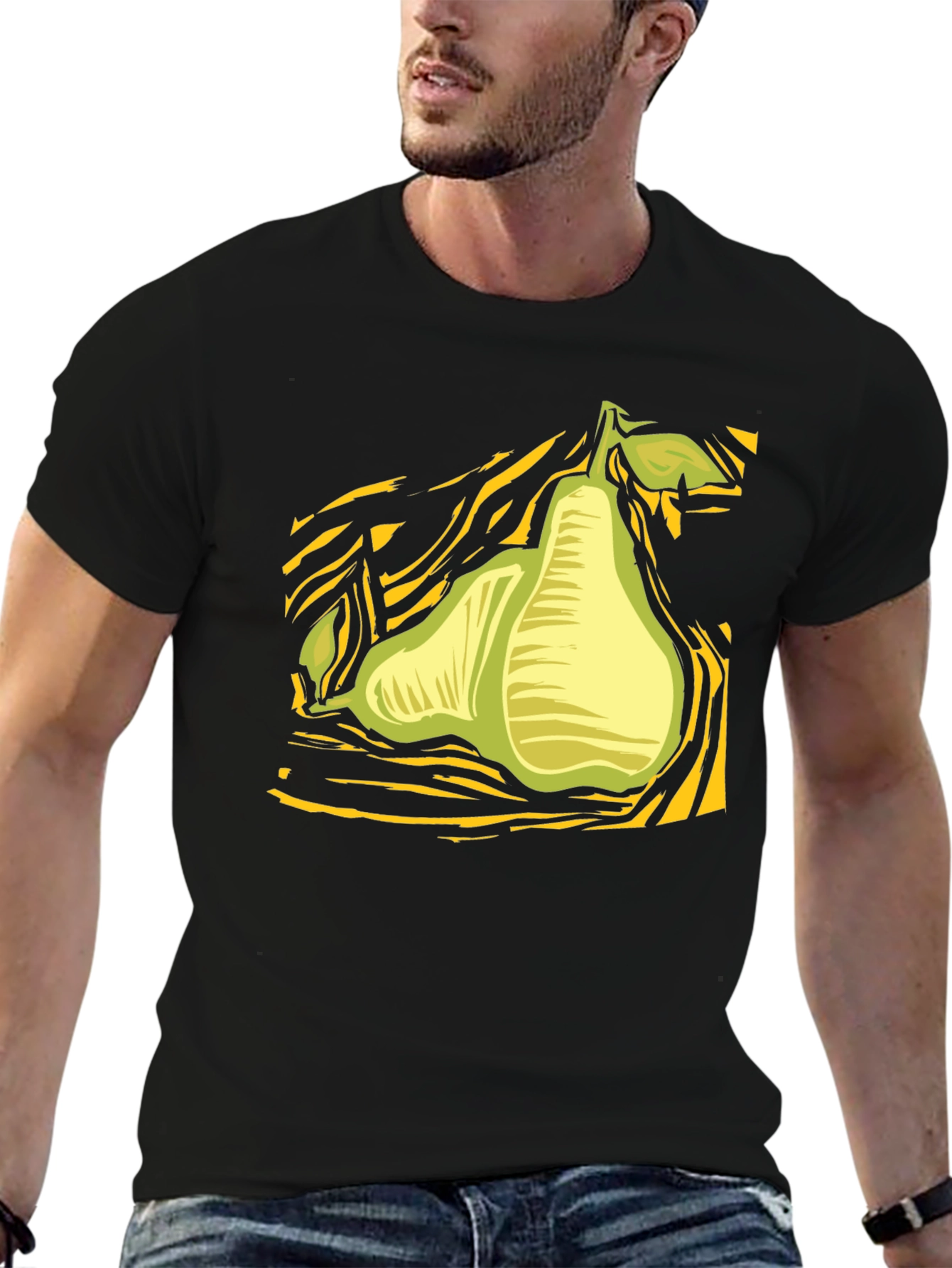 Abstract Pear Graphic Black T-Shirt