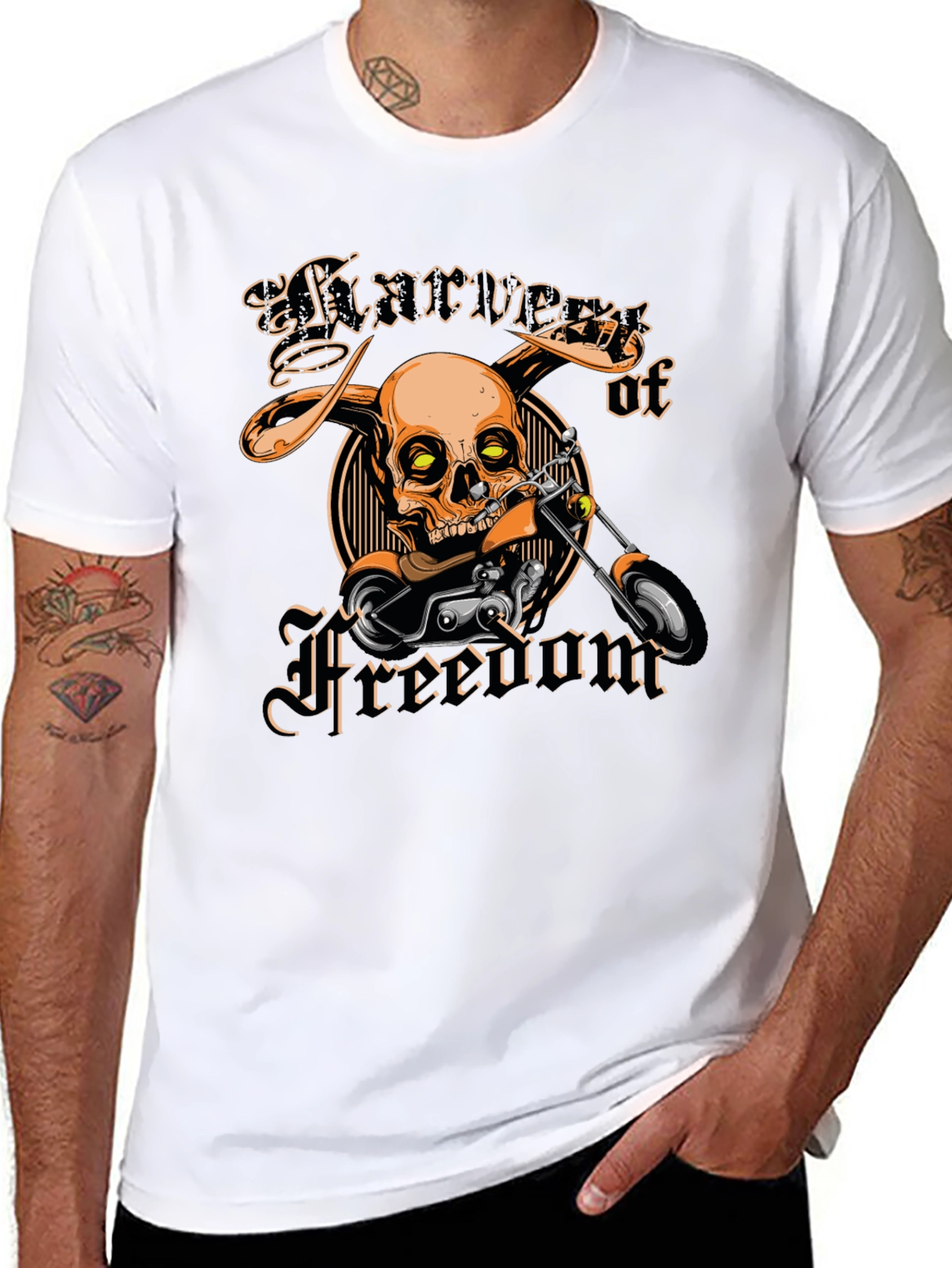 Harvest of Freedom Skull Motorcycle T-Shirt