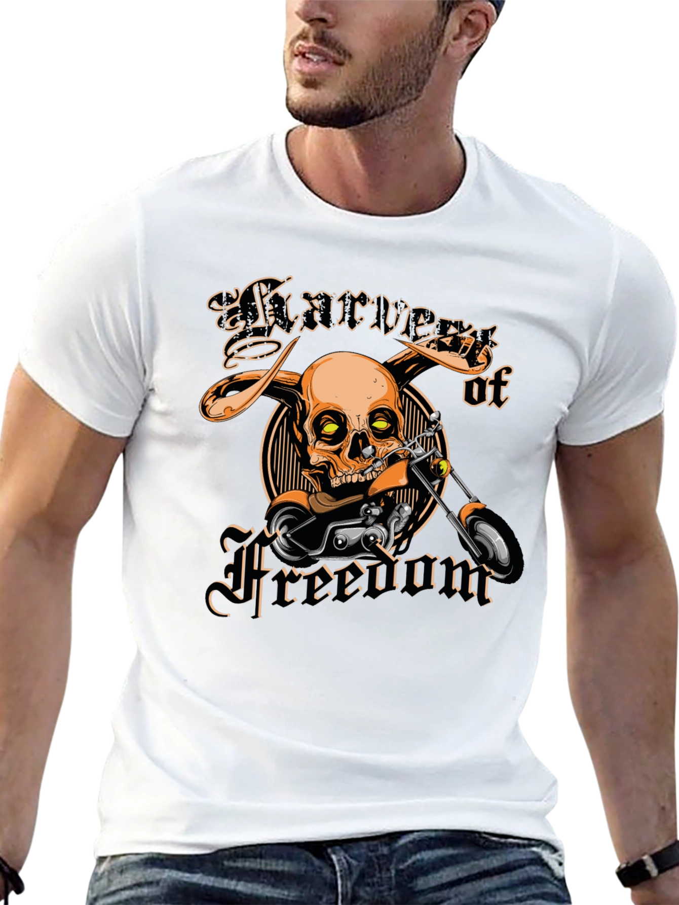 Harvest of Freedom Skull Motorcycle T-Shirt