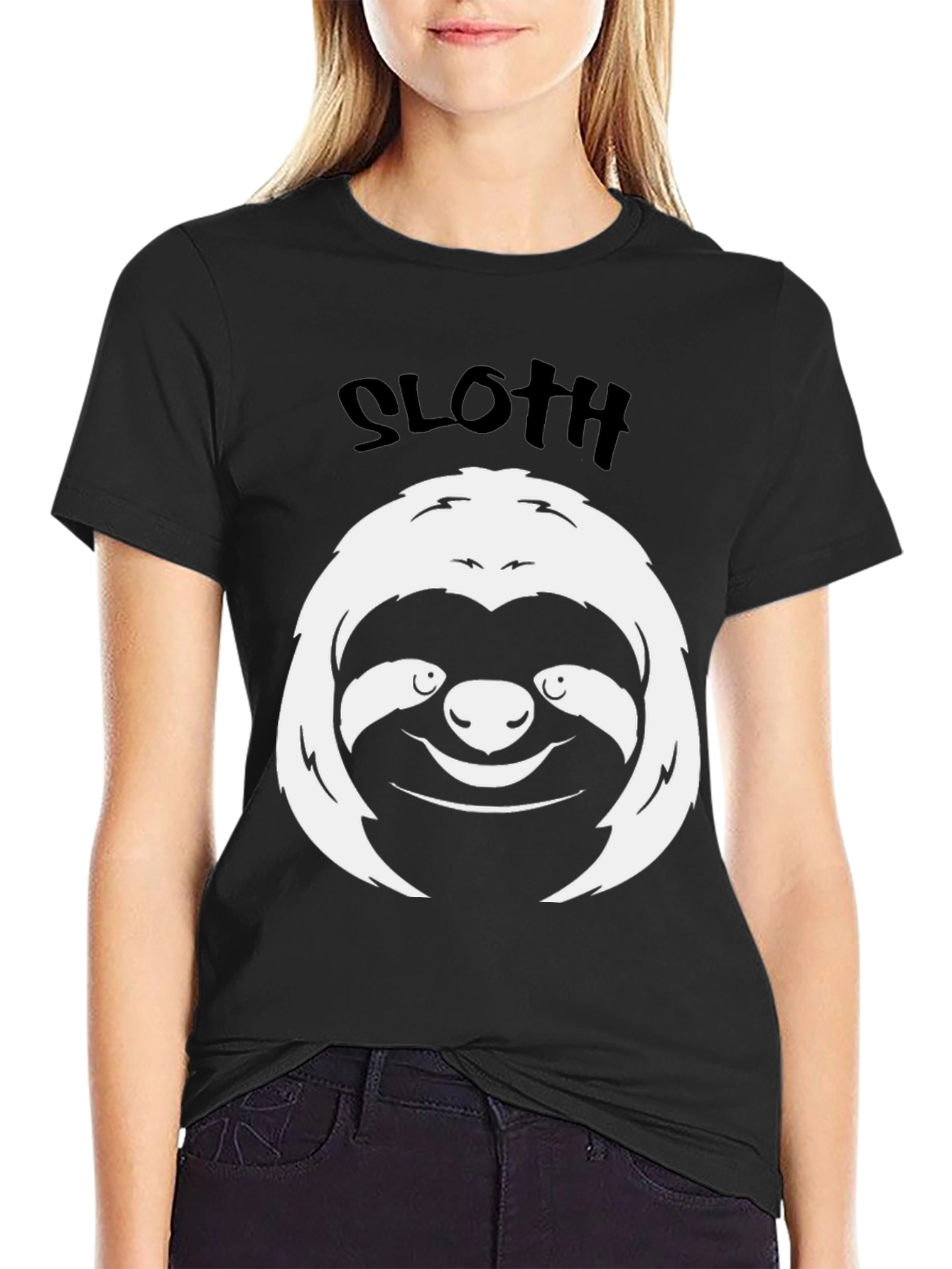 Sloth Graphic Tee - Black Cotton Comfort