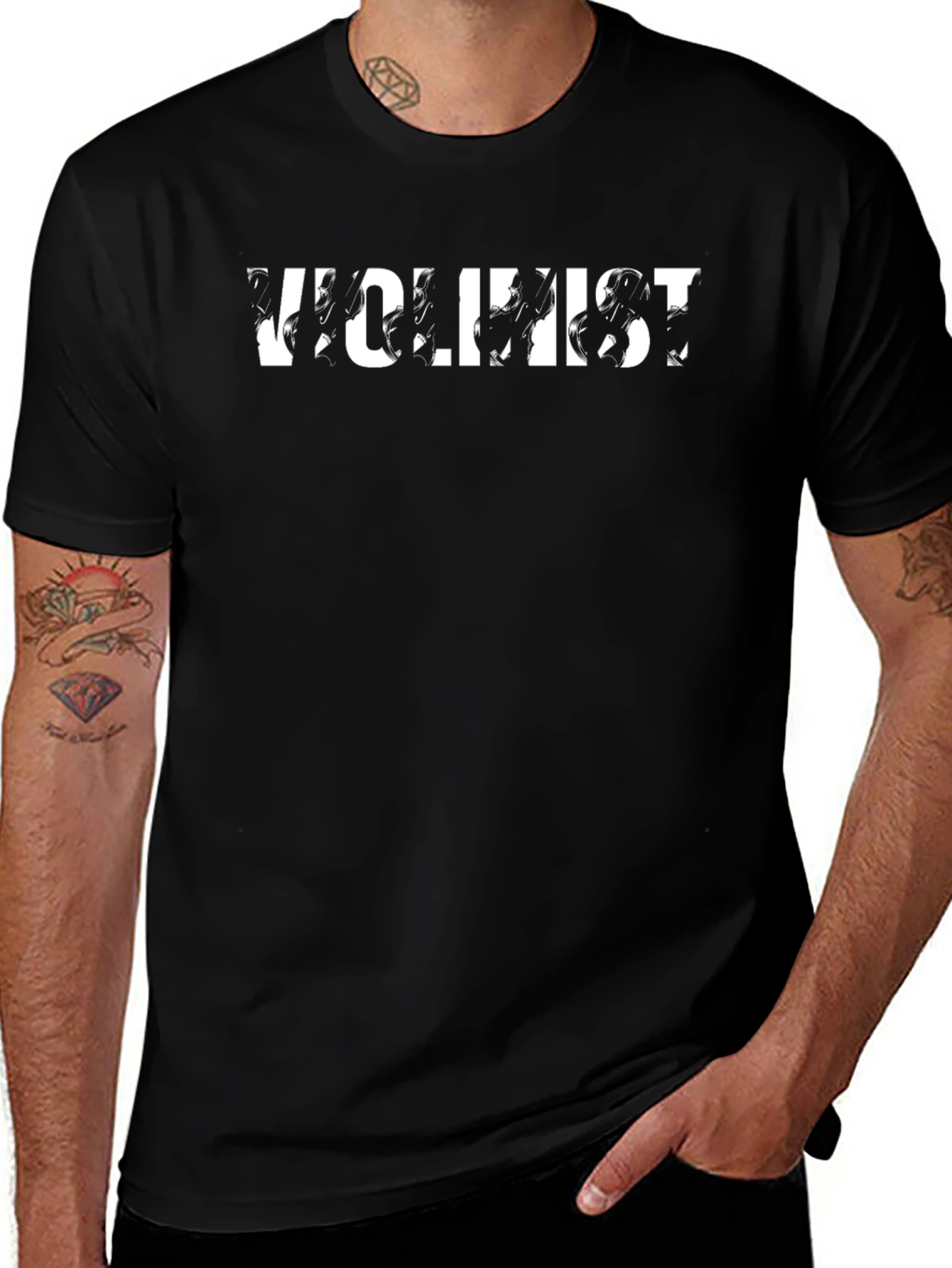 Violinist Graphic T-Shirt - Black Crew Neck Tee