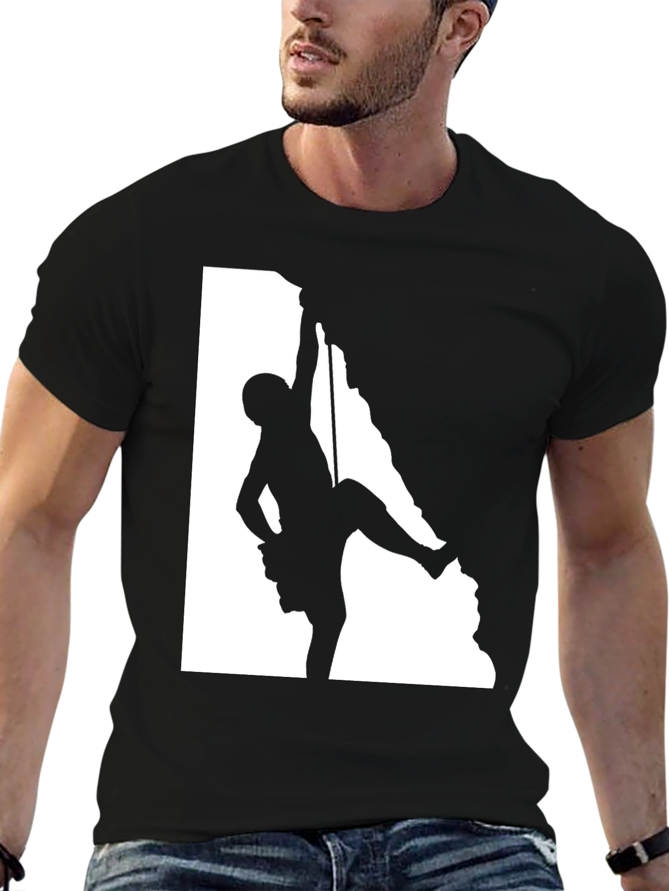 Climbing Silhouette Graphic Tee - Black Cotton Blend