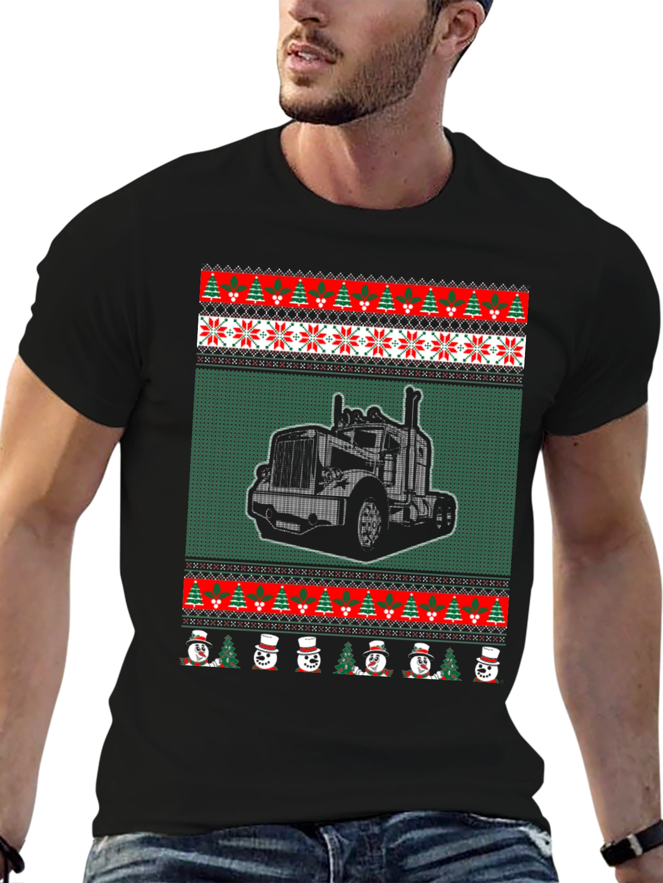 Truck Ugly Christmas Sweater Style T-Shirt