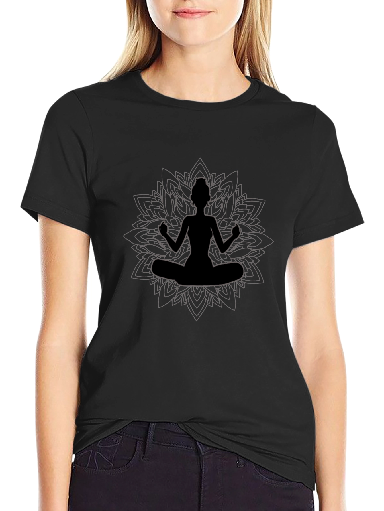 Yoga Meditation T-Shirt - Black Cotton Blend