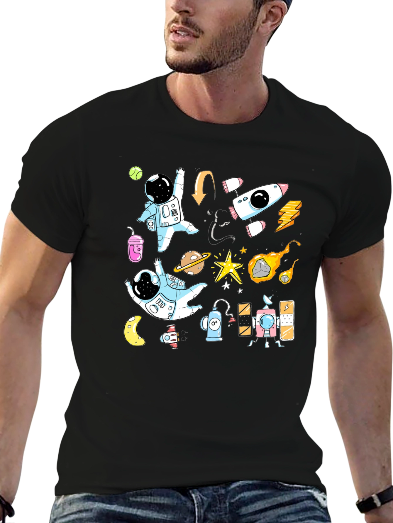 Astronaut Space Adventure Black T-Shirt