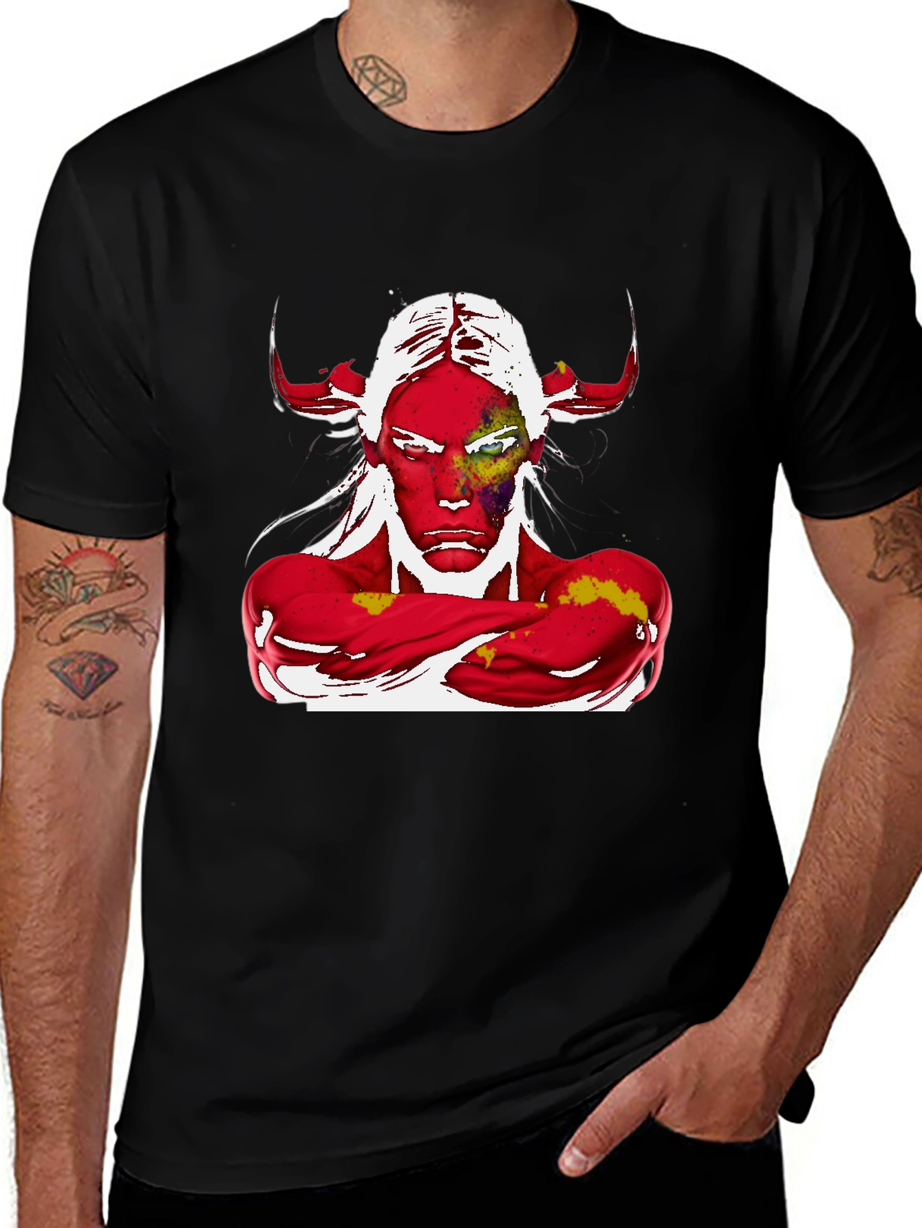 Abstract Graphic Tee - Devil Horns Design