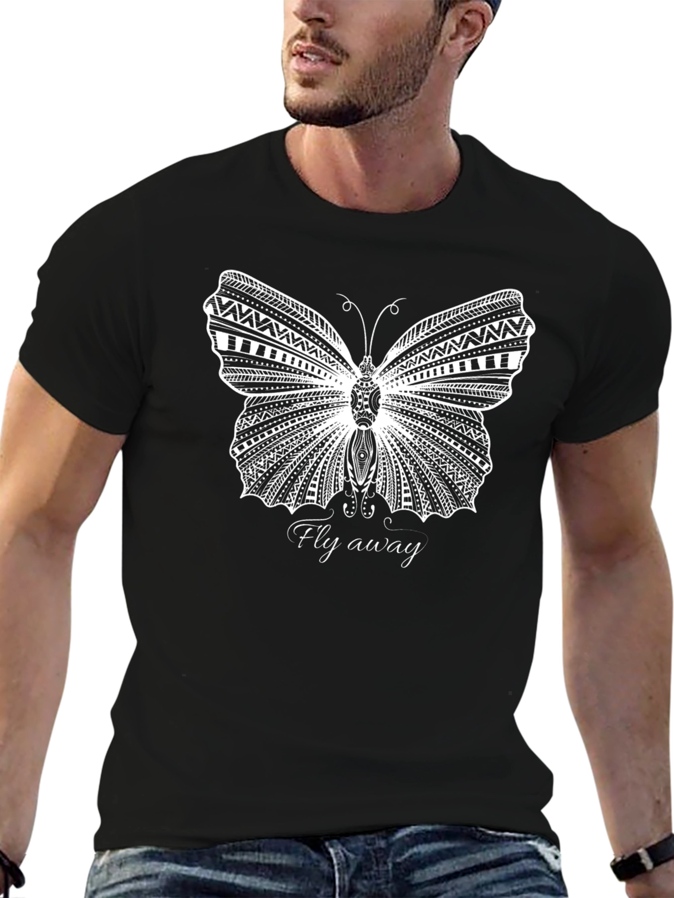 Butterfly Graphic Print Tee - Fly Away Black T-Shirt