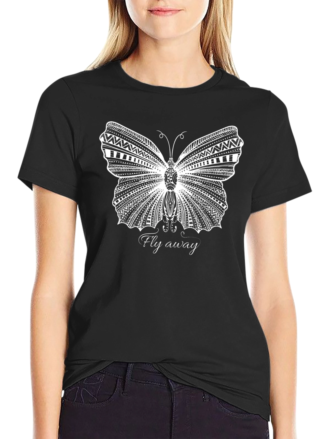 Butterfly Graphic Print Tee - Fly Away Black T-Shirt