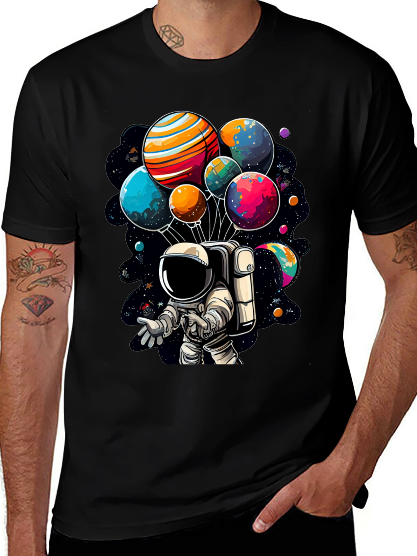 Astronaut Planet Balloon Graphic T-Shirt