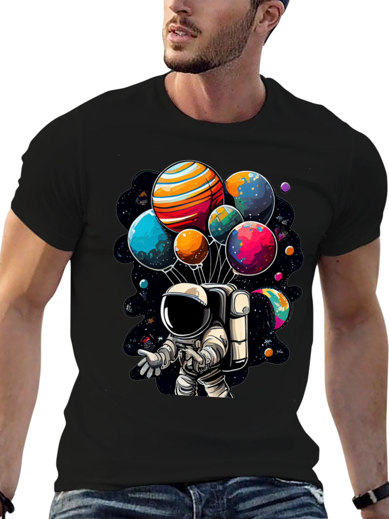 Astronaut Planet Balloon Graphic T-Shirt