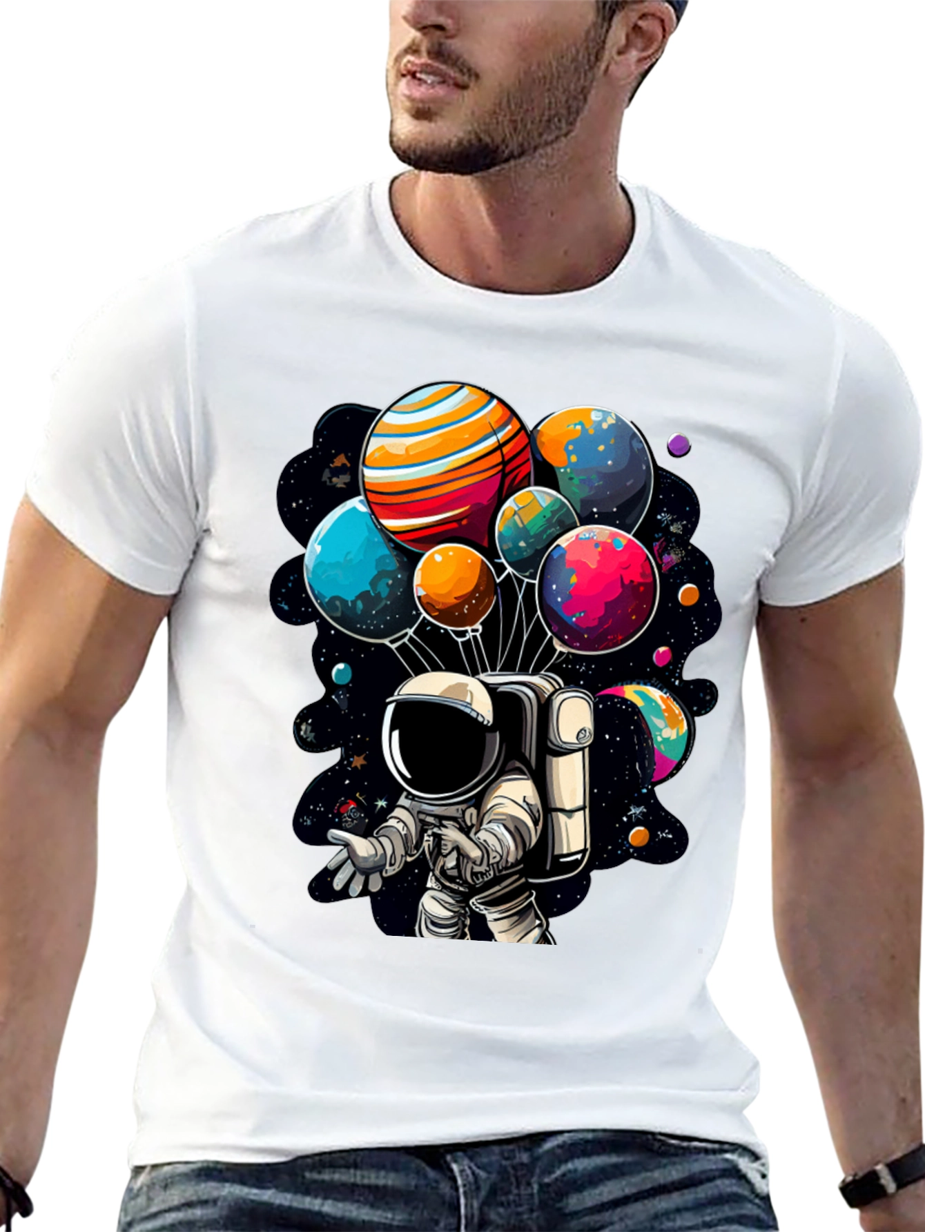 Astronaut Planet Balloon Graphic T-Shirt
