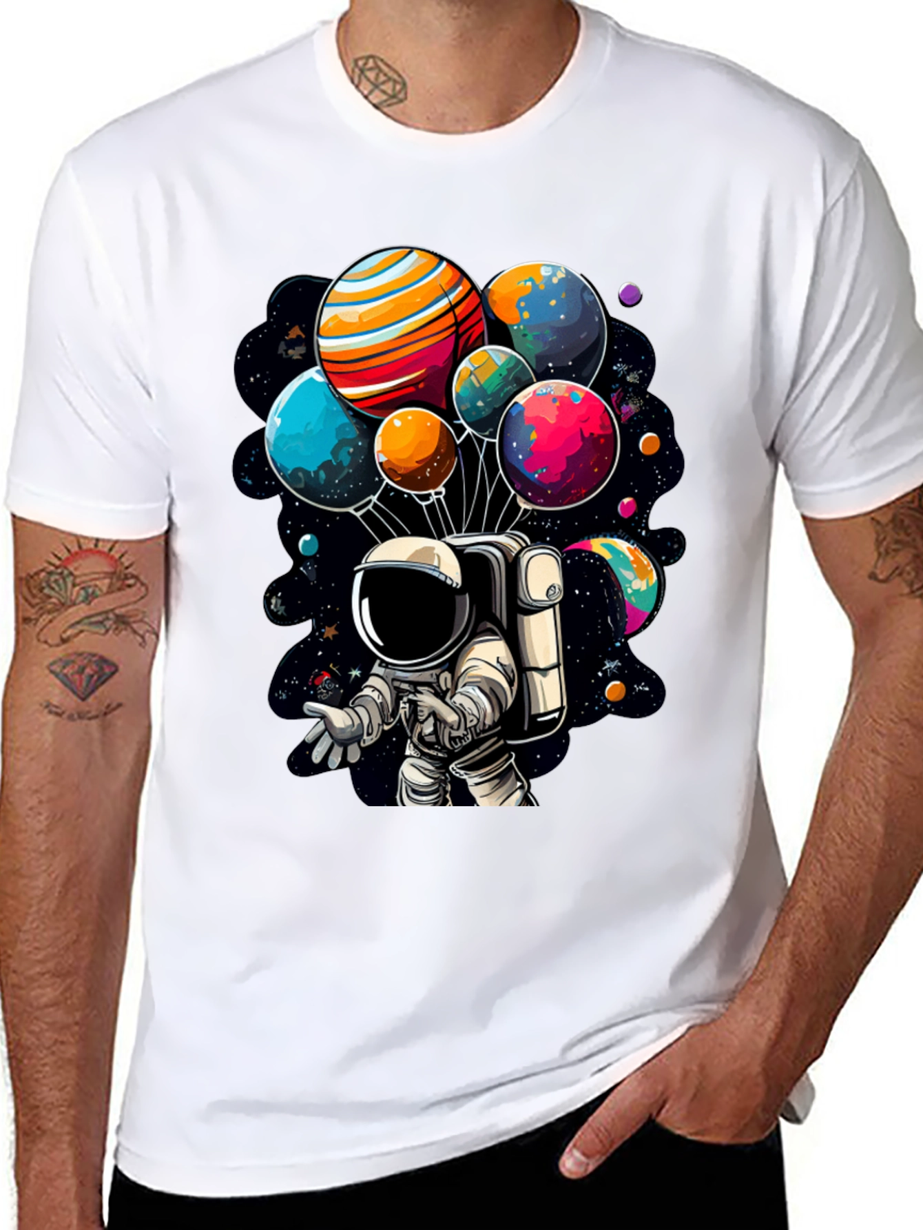 Astronaut Planet Balloon Graphic T-Shirt