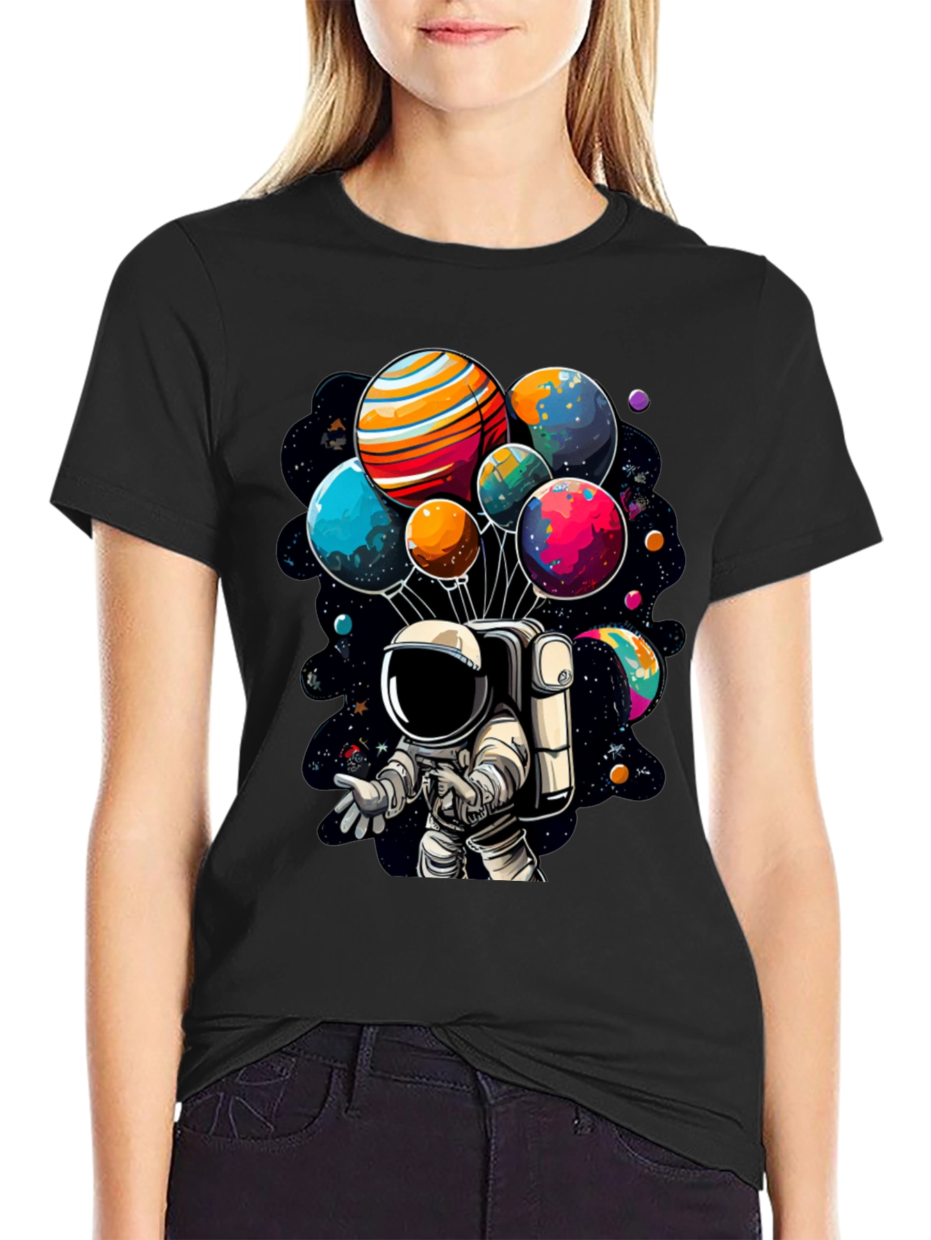Astronaut Planet Balloon Graphic T-Shirt