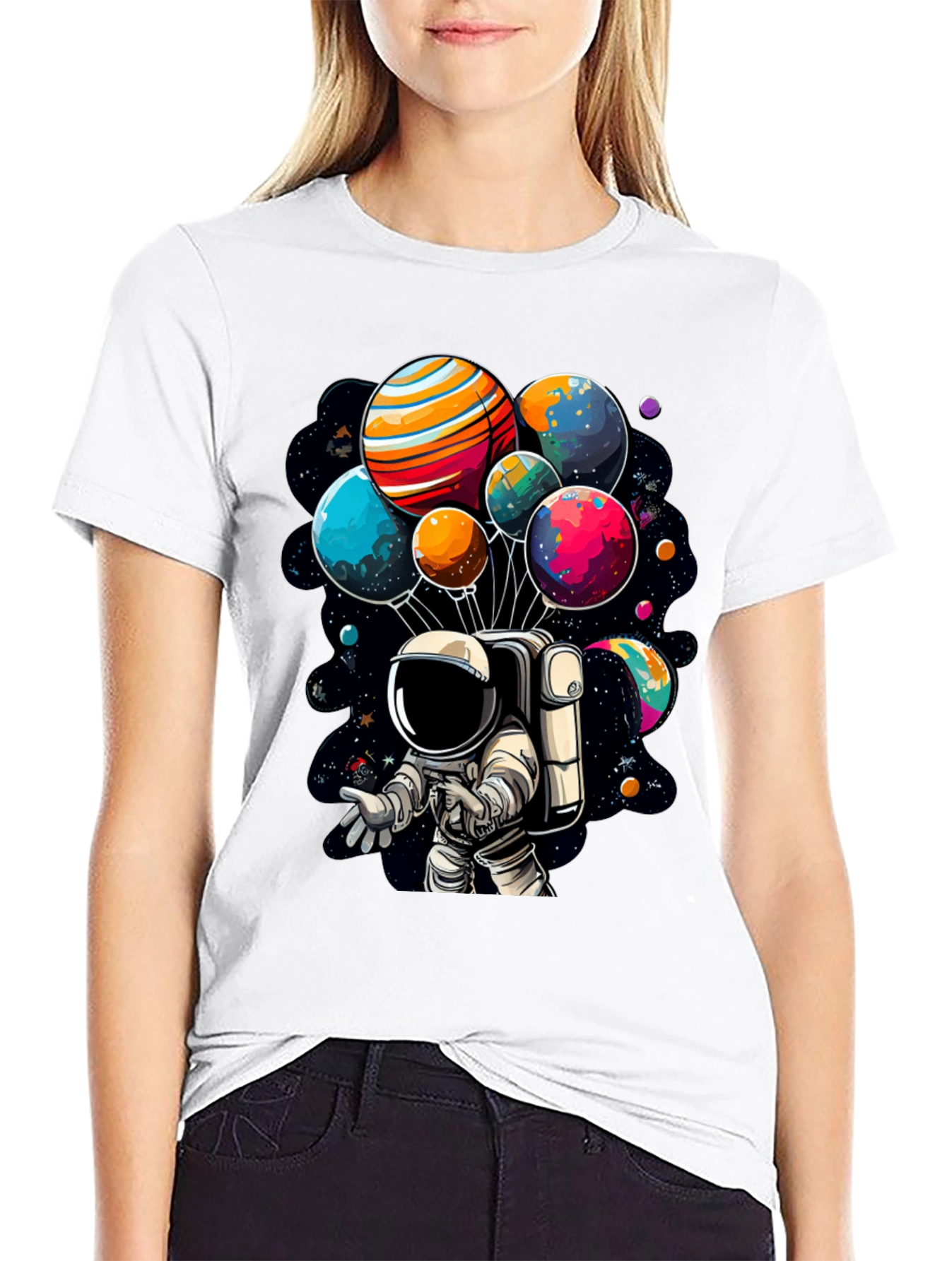 Astronaut Planet Balloon Graphic T-Shirt