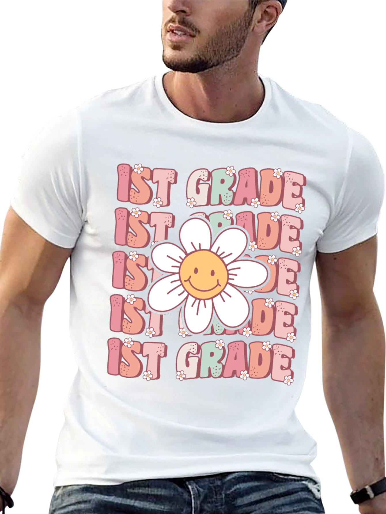 1st Grade Teacher T-Shirt with Flower