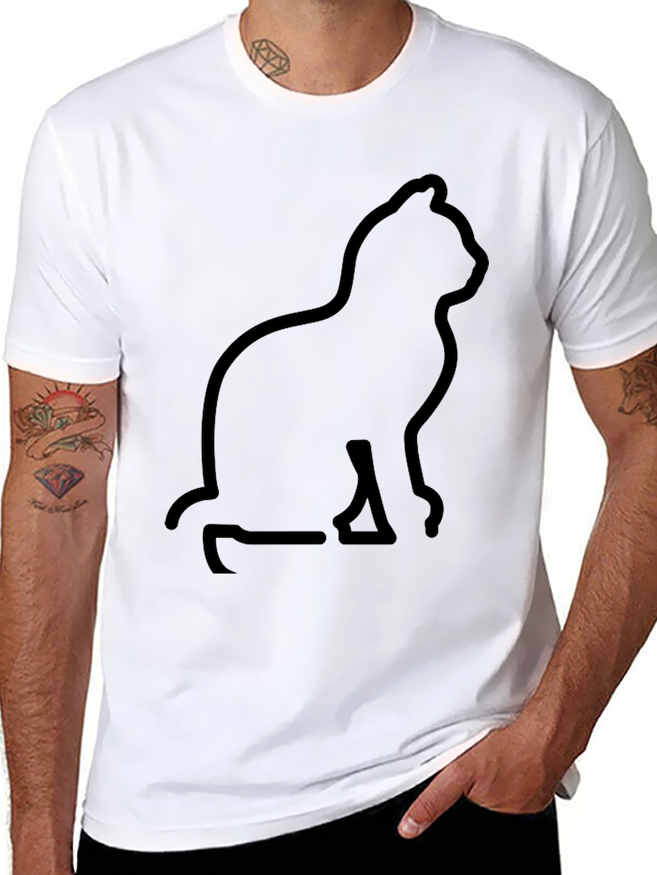 Cat Silhouette Graphic Black T-Shirt