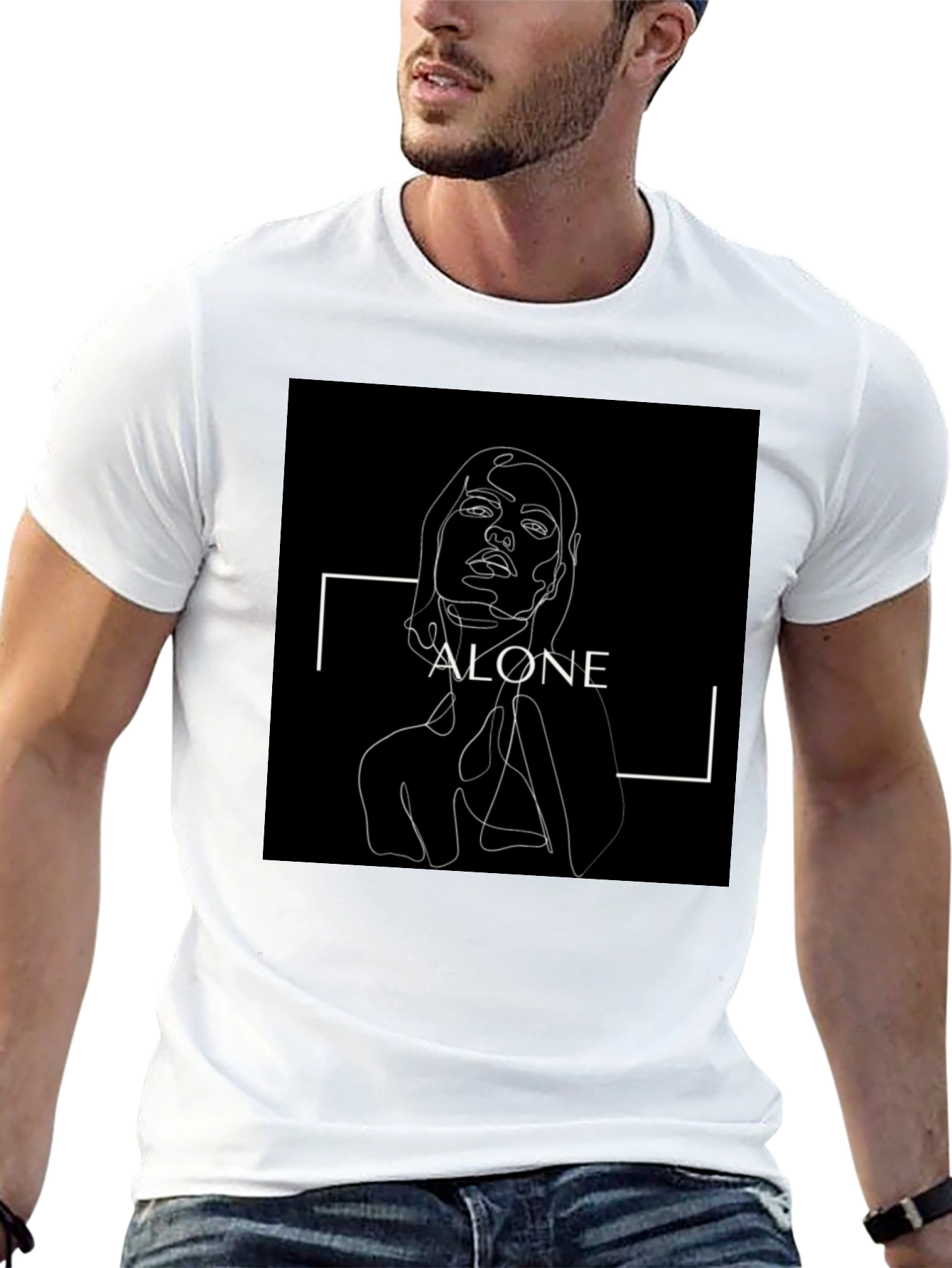 Minimalist Alone Graphic Print Black T-Shirt