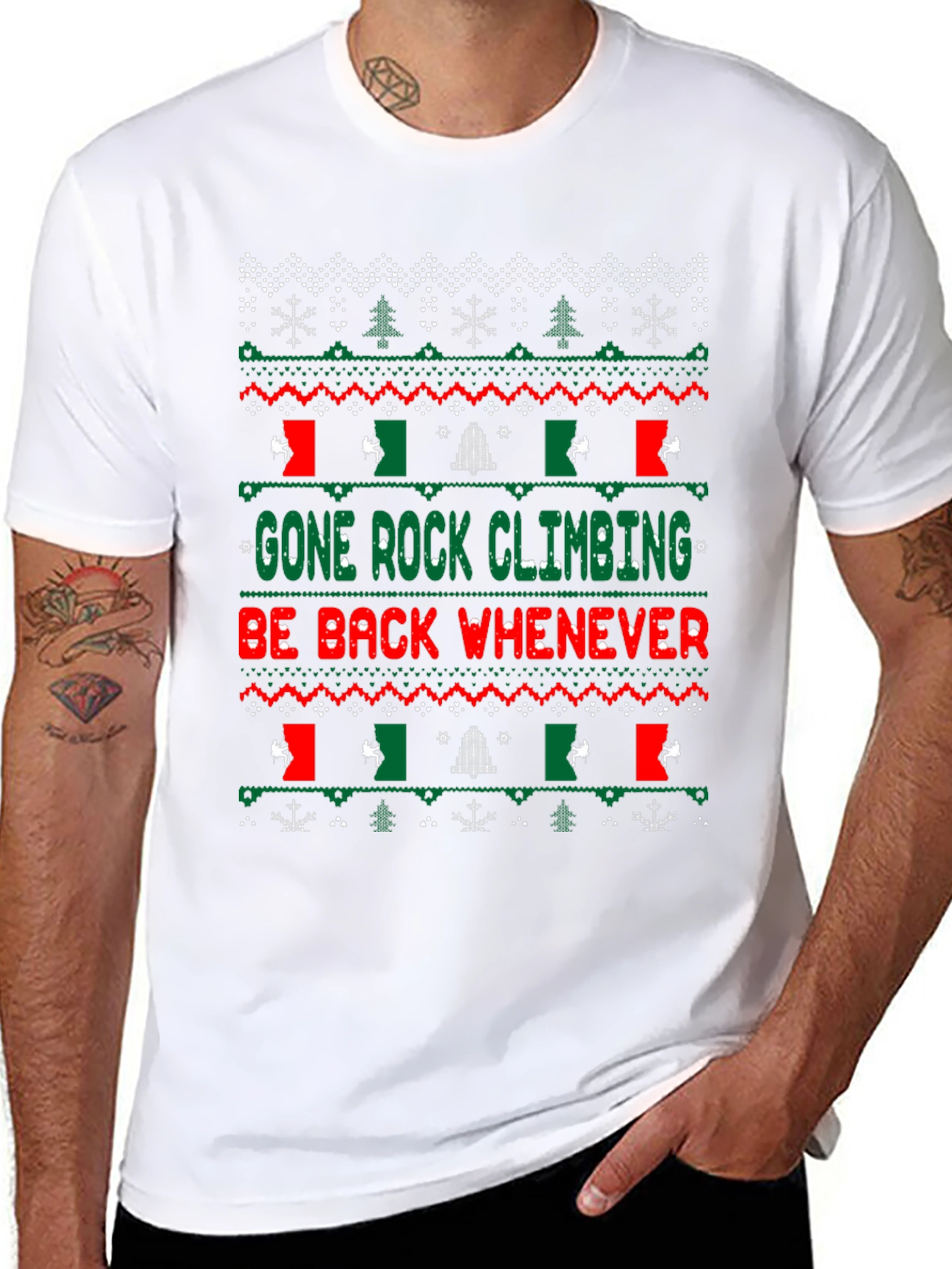Gone Rock Climbing Ugly Christmas T-Shirt