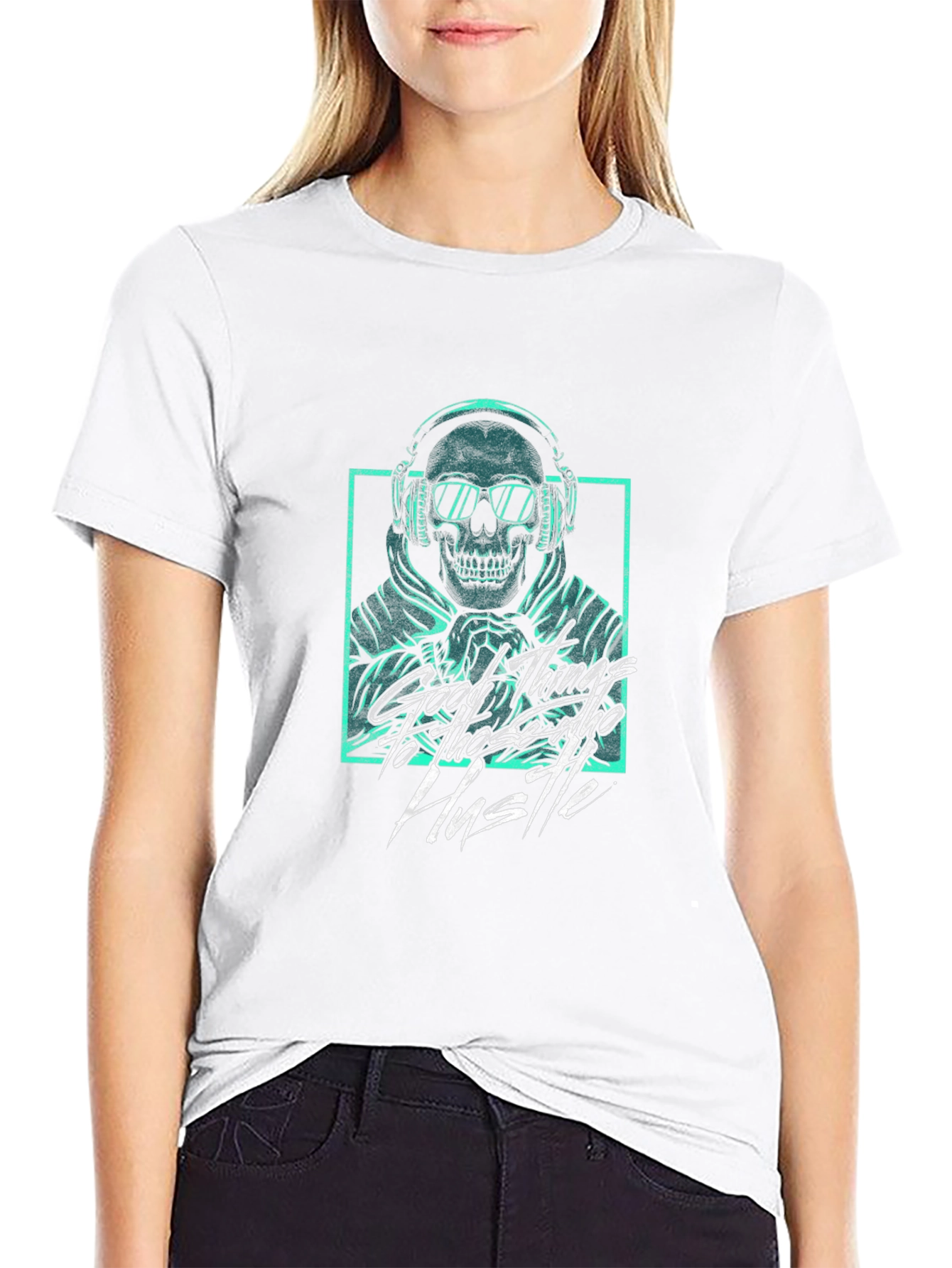 Skull Headphones Graphic Tee - Hustle Hard!