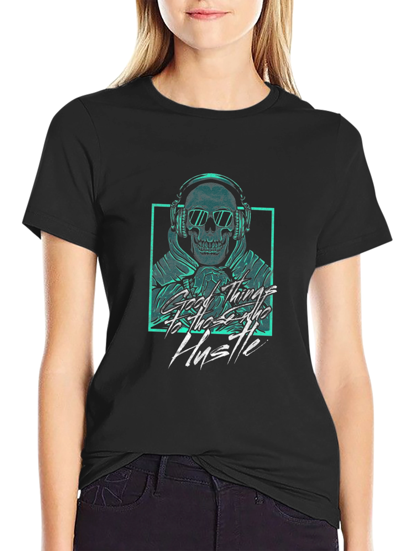 Skull Headphones Graphic Tee - Hustle Hard!