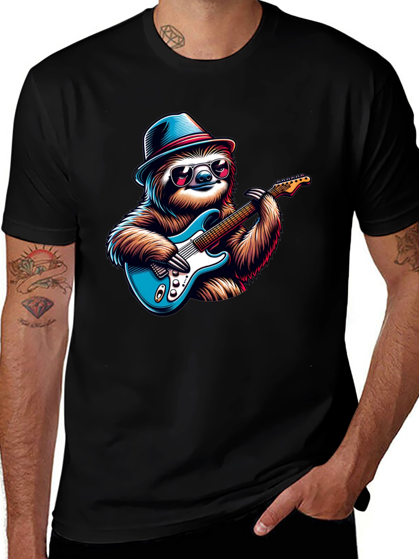 Sloth Guitar Player T-Shirt - Cool Graphic Tee