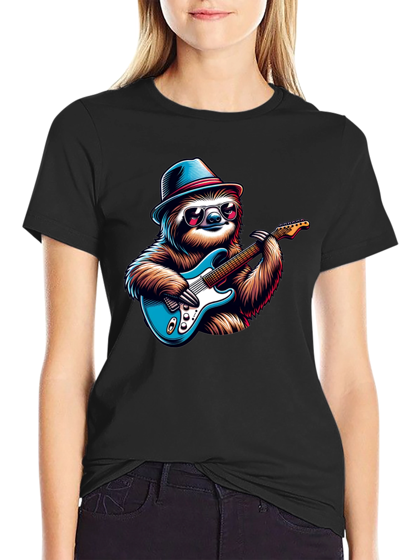 Sloth Guitar Player T-Shirt - Cool Graphic Tee