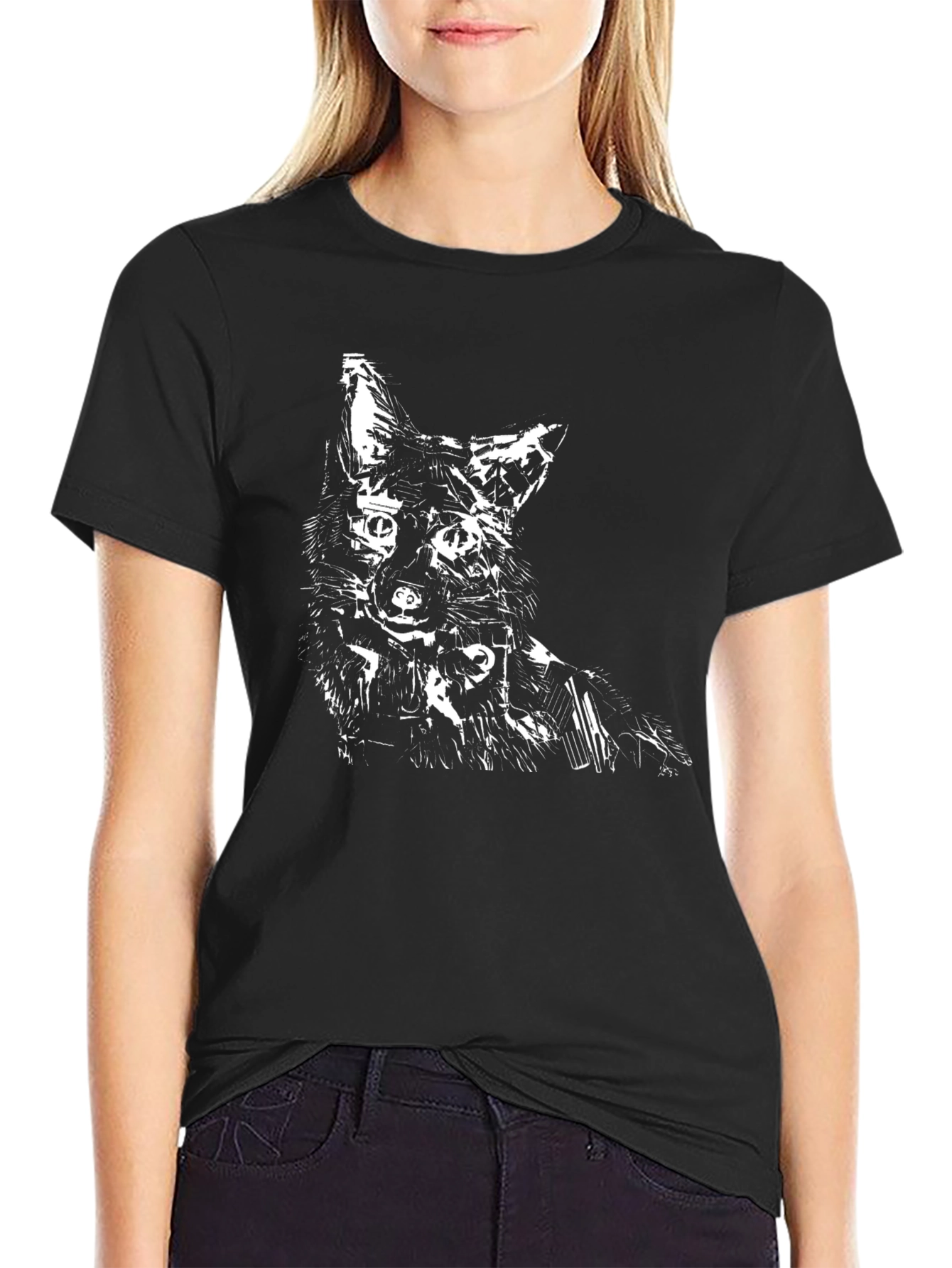 Abstract Wolf Graphic Tee - Black Cotton Blend