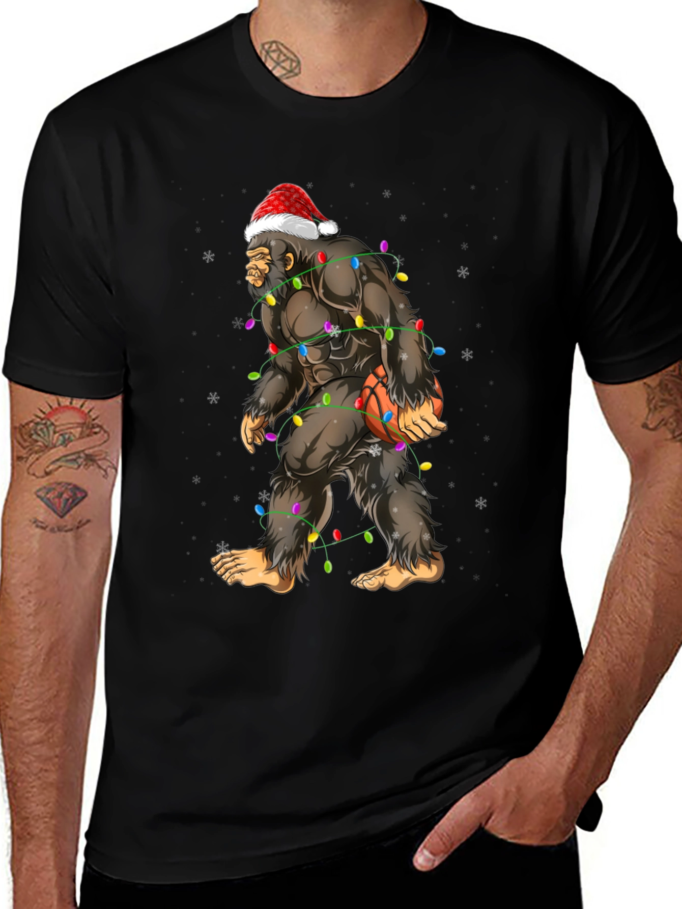 Festive Bigfoot Basketball Christmas T-Shirt