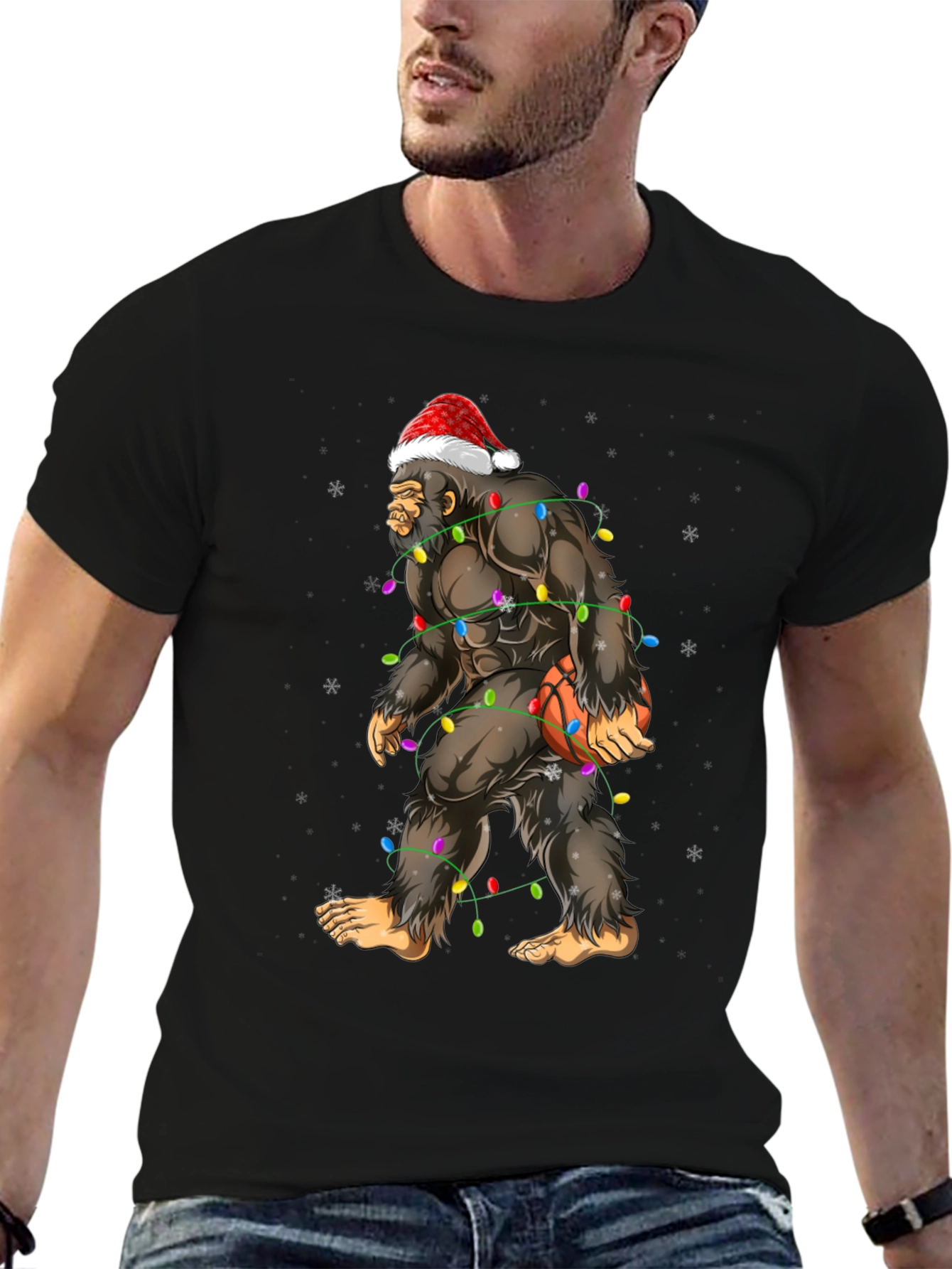 Festive Bigfoot Basketball Christmas T-Shirt