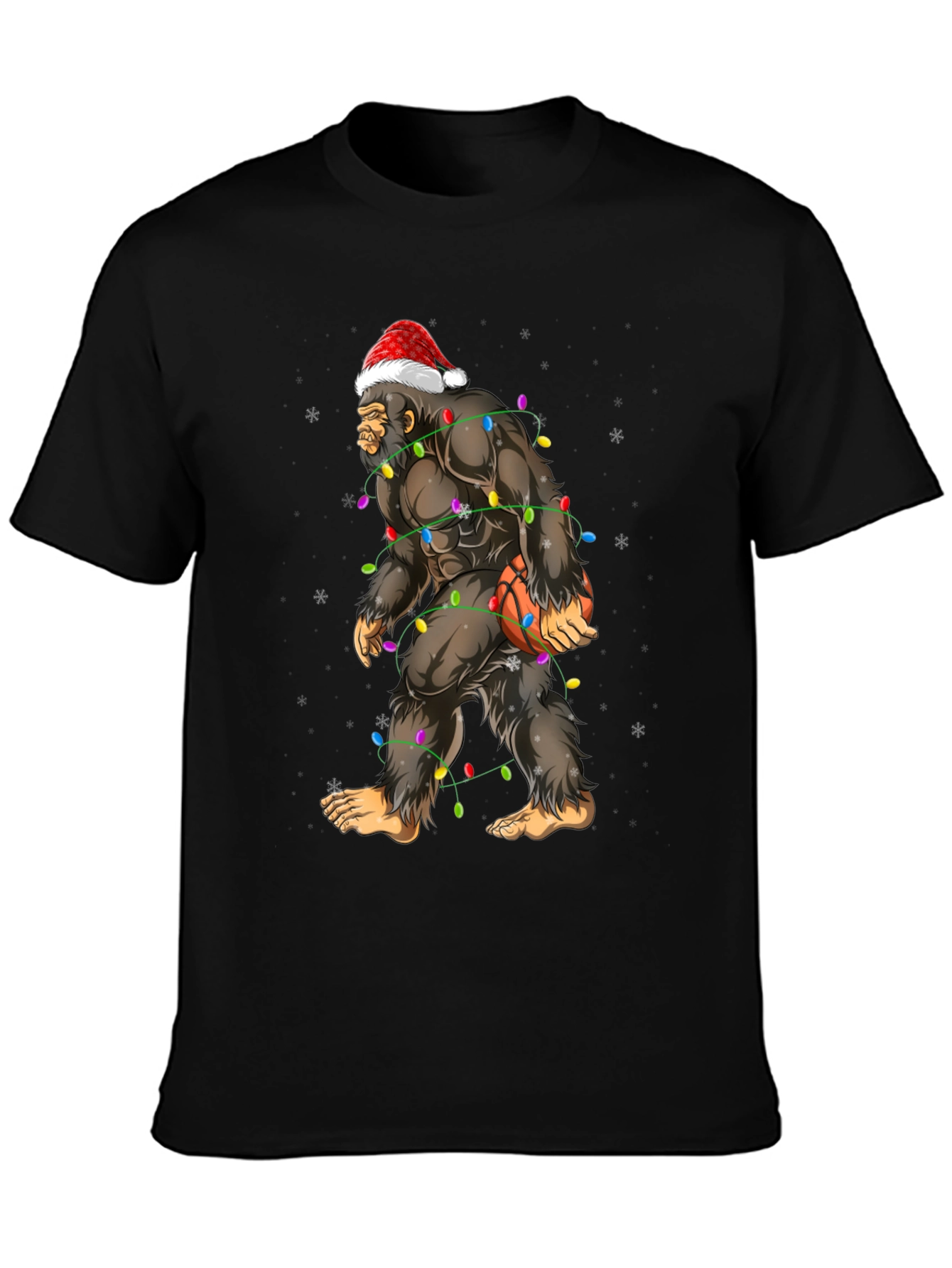 Festive Bigfoot Basketball Christmas T-Shirt