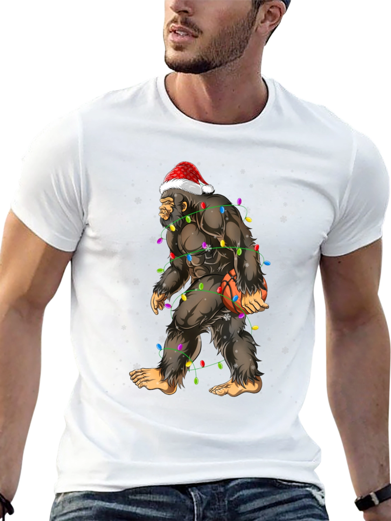 Festive Bigfoot Basketball Christmas T-Shirt