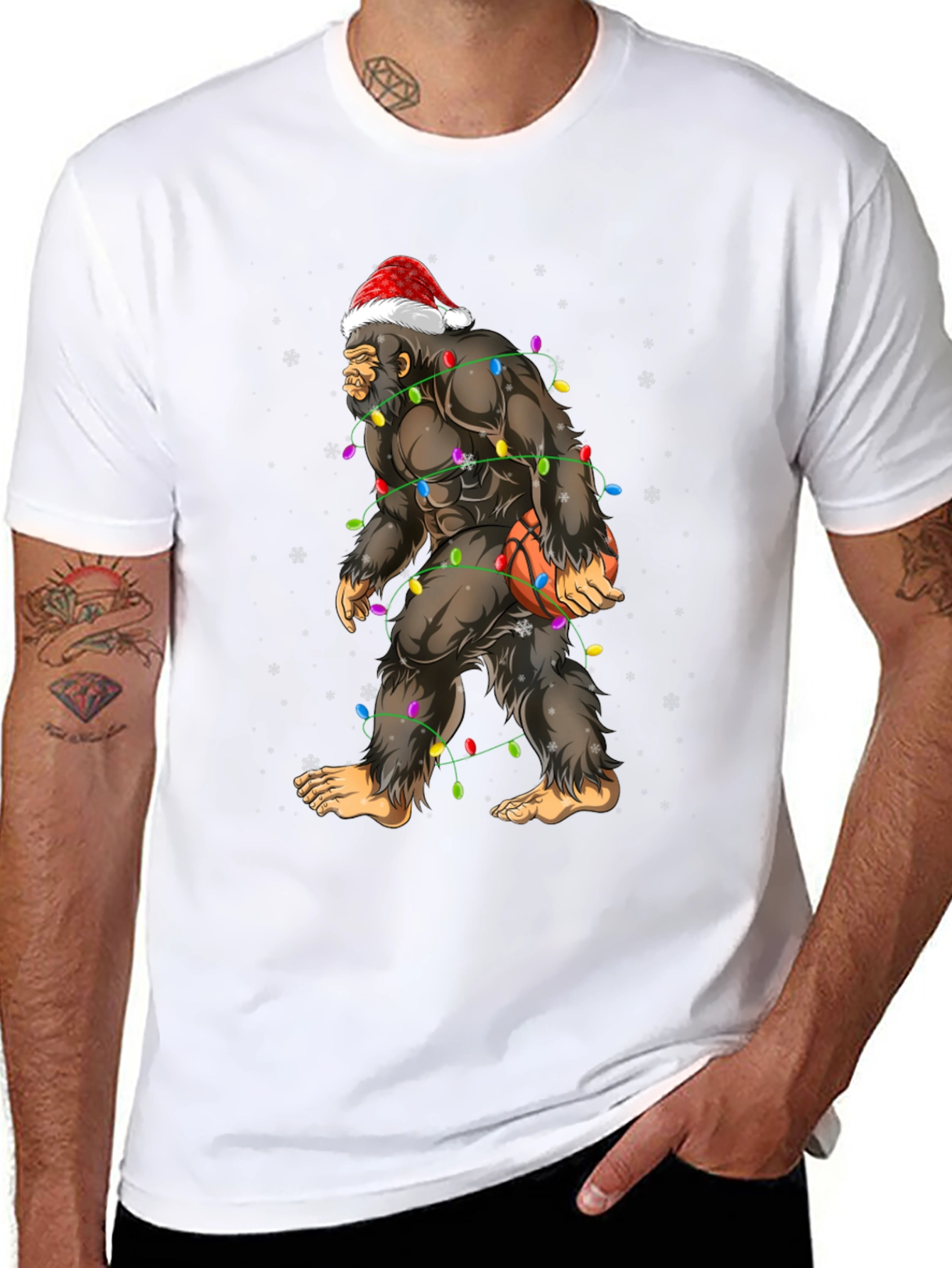 Festive Bigfoot Basketball Christmas T-Shirt