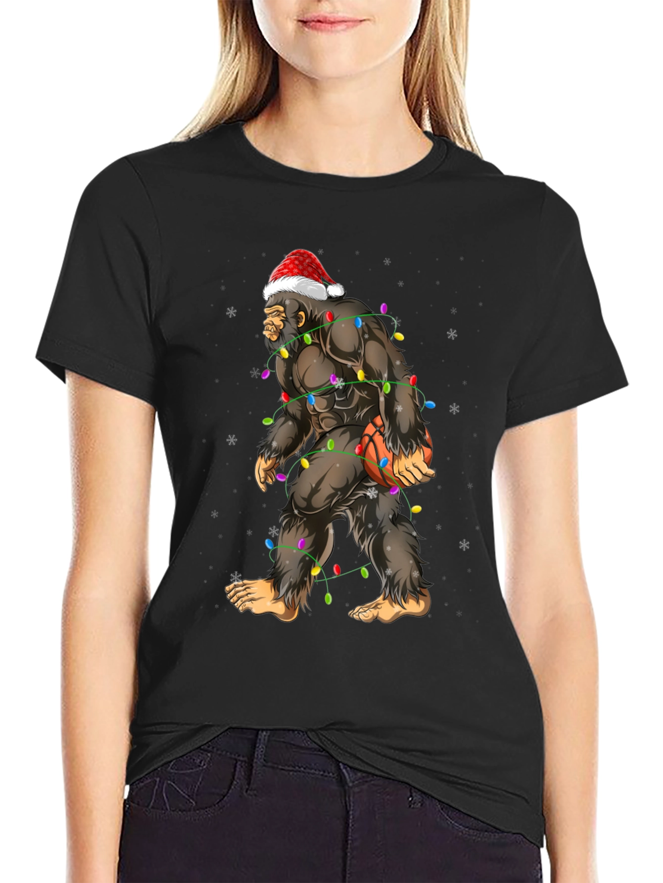 Festive Bigfoot Basketball Christmas T-Shirt